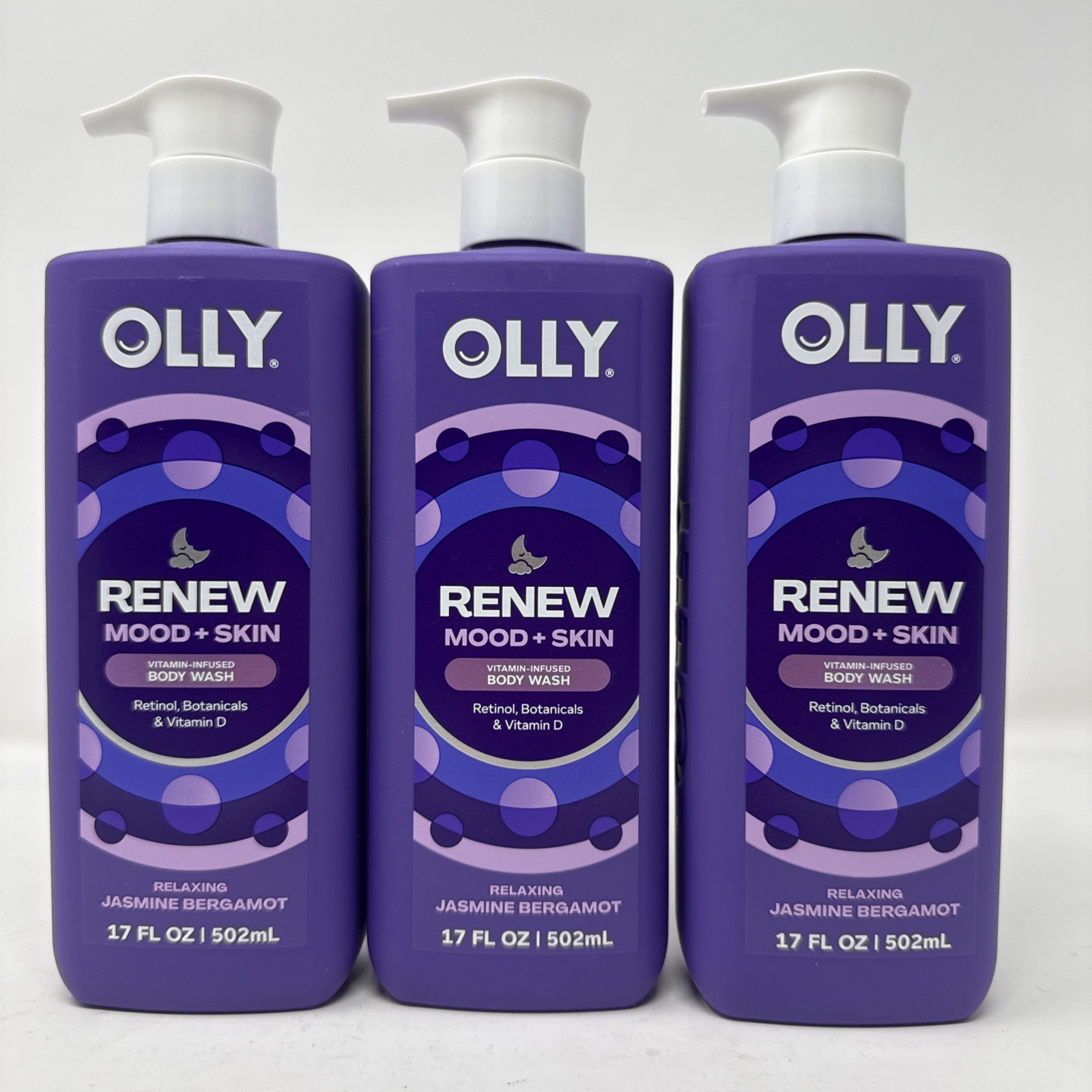 3x OLLY Renew Mood + Skin Body Wash Jasmine Bergamot 17oz Lot of 3 NEW 51oz