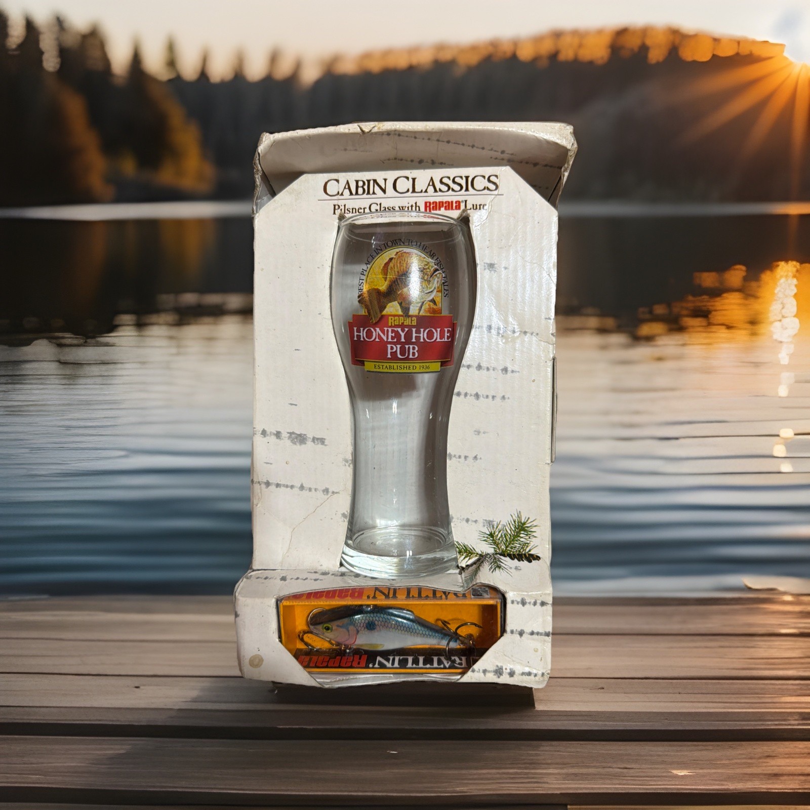Rapala Cabin Classics Pilsner Glass Honey Hole Pub w Rattlin Rapala Lure NIB Rapala Cabin Classics Pilsner Glass Honey Hole Pub w Rattlin Rapala Lure NIB