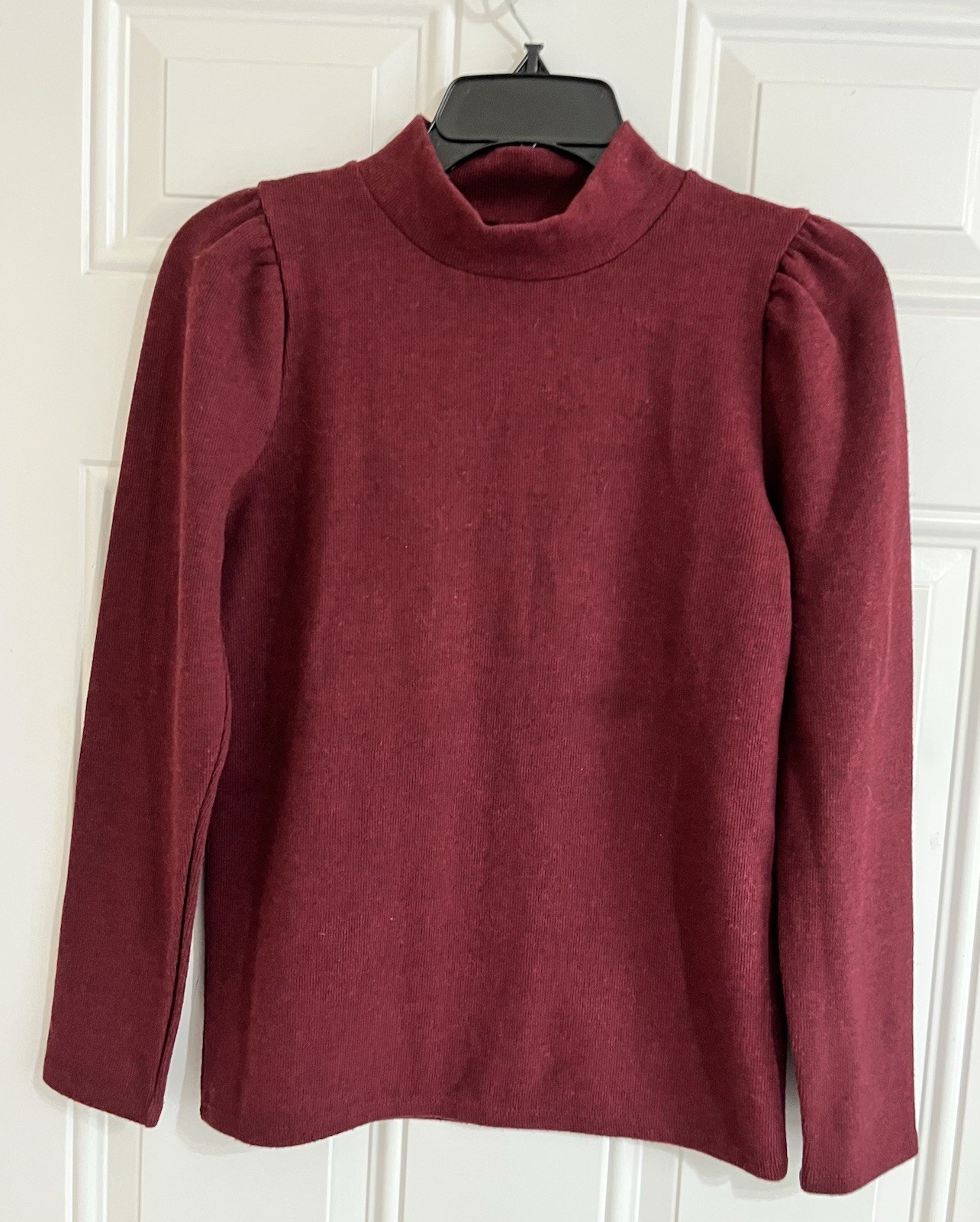 NWT Madewell Plush Mockneck Puff-Sleeve Top Rust Red Knit Sweater Women’s XS