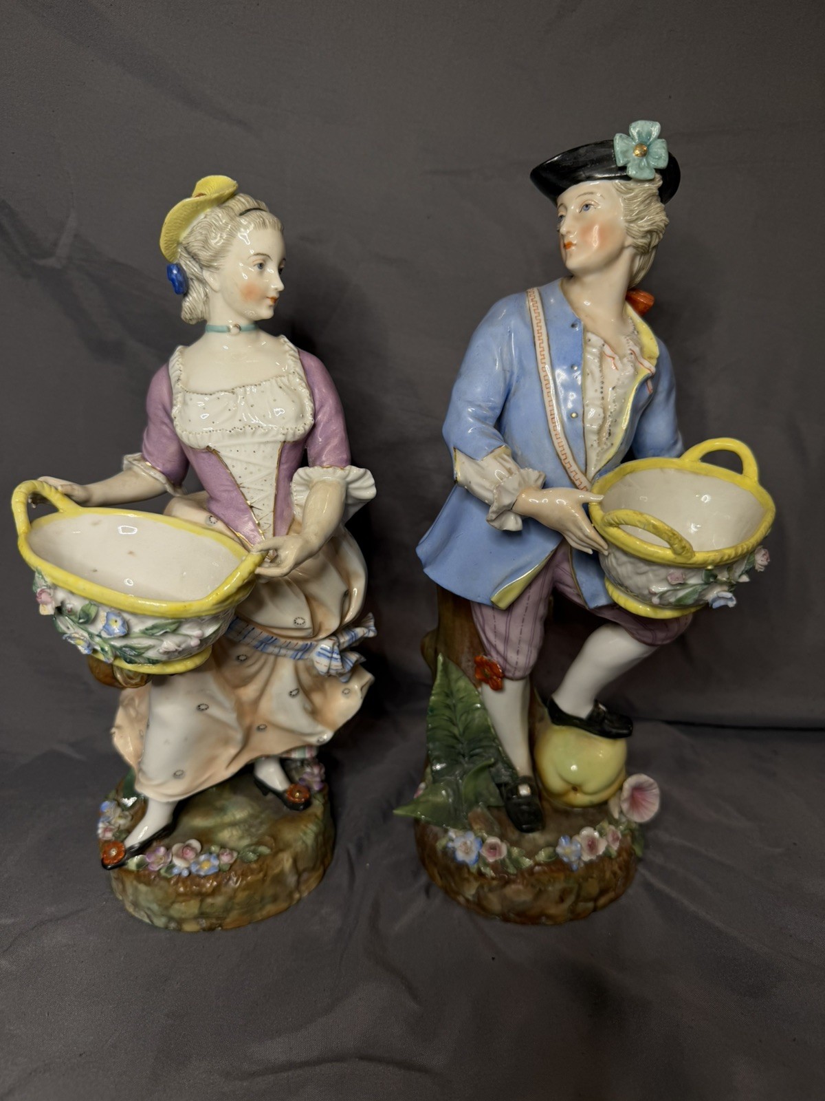 Large 1880s Antique German Sitzendorf Noble Couple Porcelain Figurine 11\