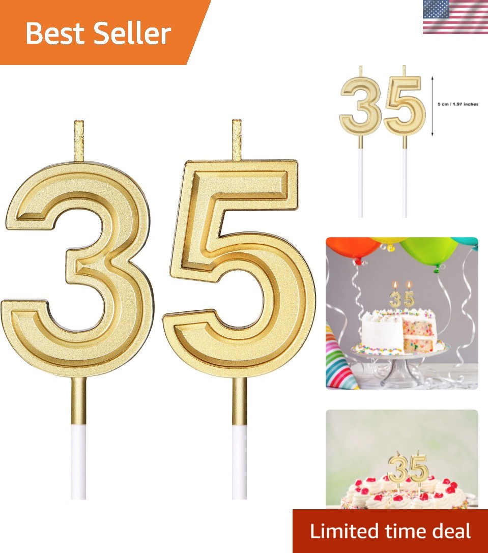 35th Birthday Candles Cake Topper Number, Gold, 3.54 Inch