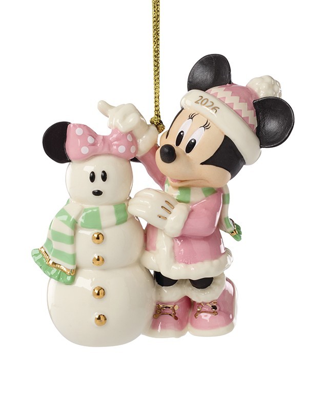 LENOX 2026 MINNIE WITH SNOWMAN ORNAMENT/PORCELAIN/NEW IN BOX/FREE SHIPPING