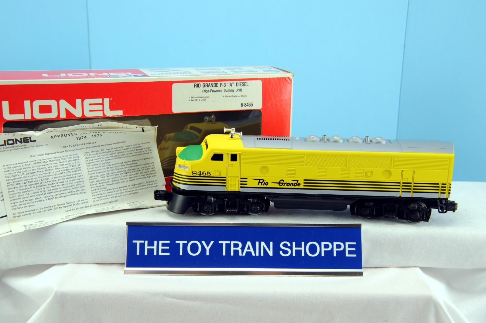 LIONEL 8465 RIO GRANDE F-3 A DIESEL NON-POWERED DUMMY UNIT. TESTED. NEW IN BOX.