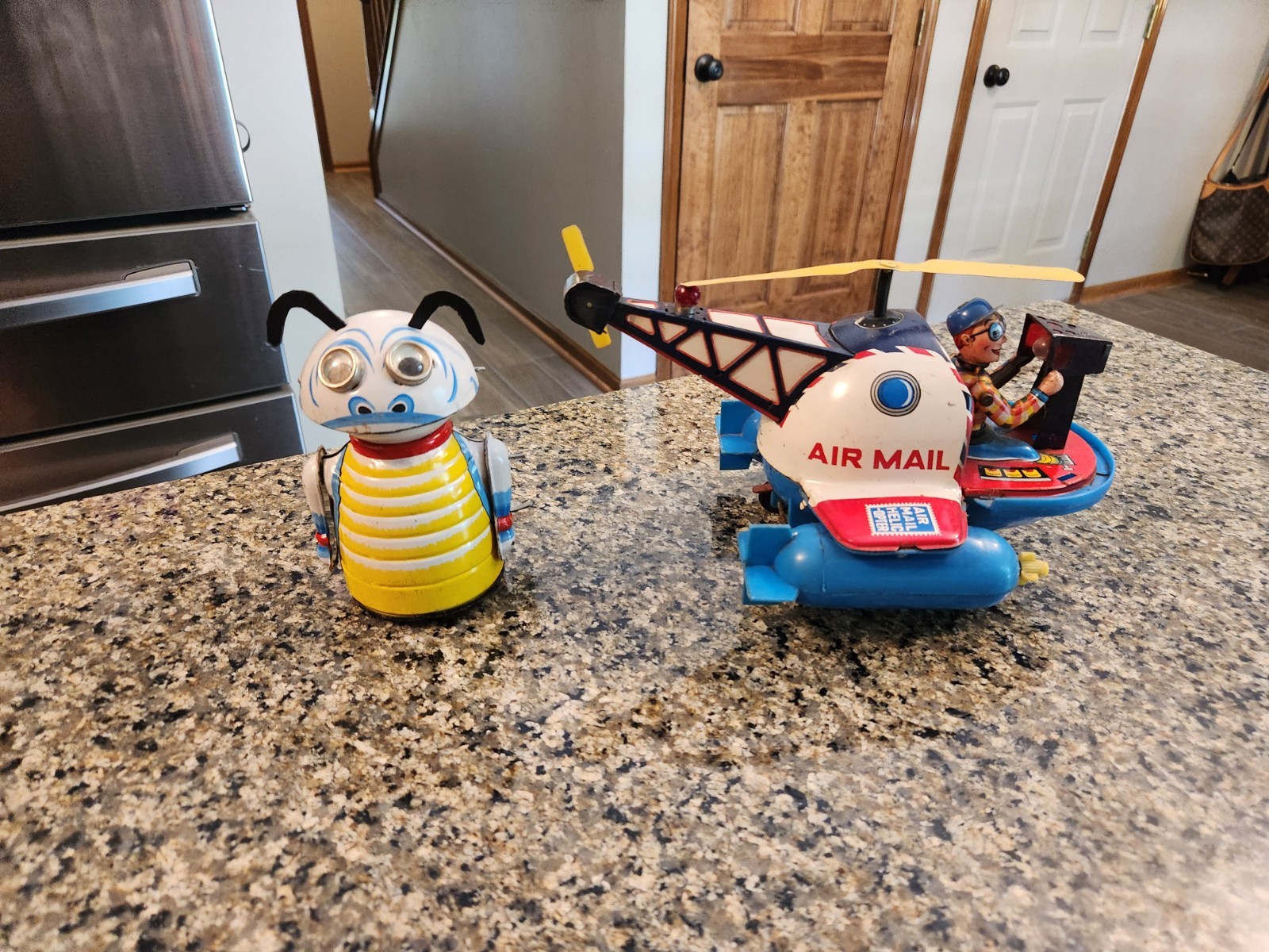 Vintage WORKING 1968 Marx Moon Creature Tin Wind Up Toy #942 and Helicopter Vintage WORKING 1968 Marx Moon Creature Tin Wind Up Toy #942 and Helicopter