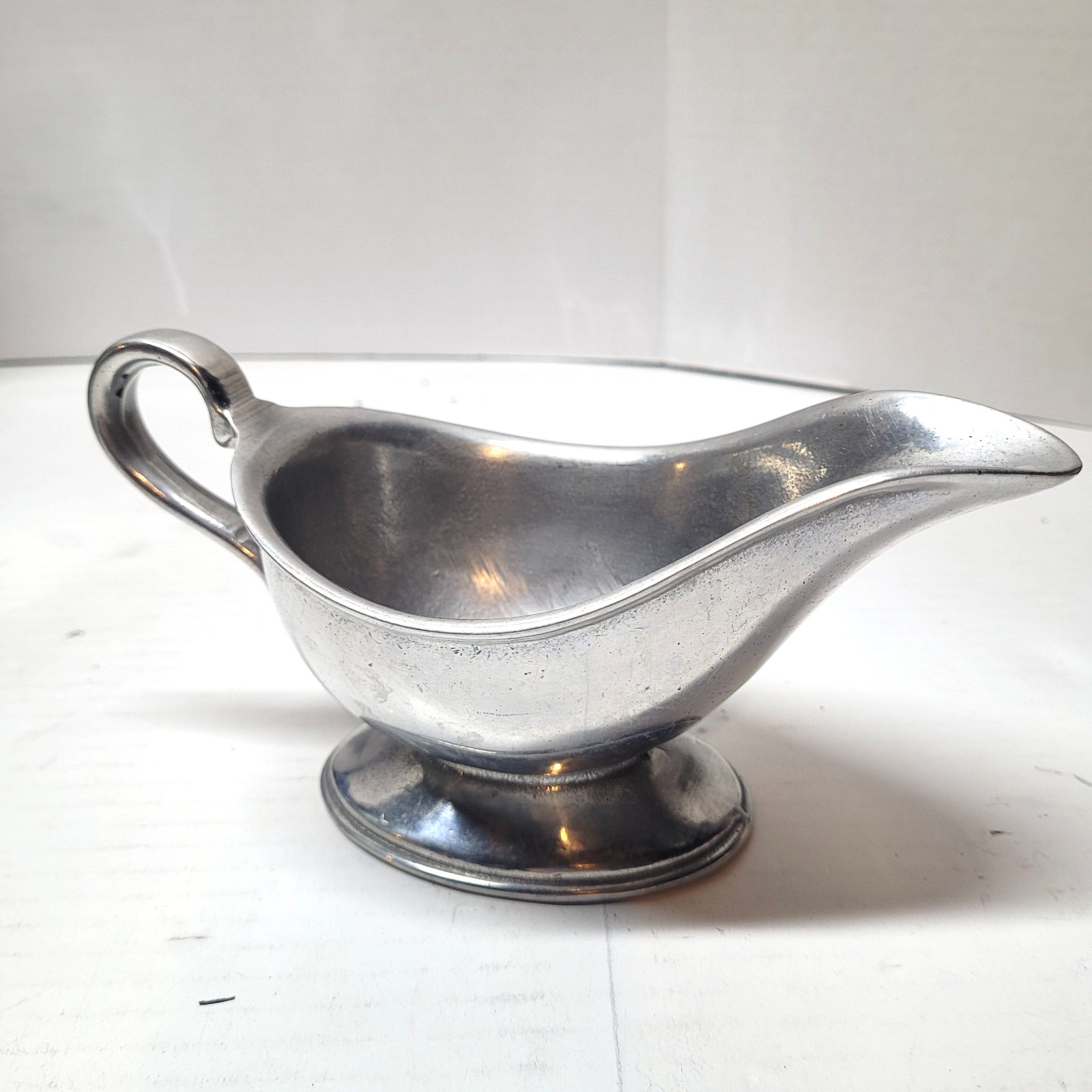 Vintage Silver Tone Metal Gravy Boat Sauce Server Pedestal Base 8 Inch PA Mark