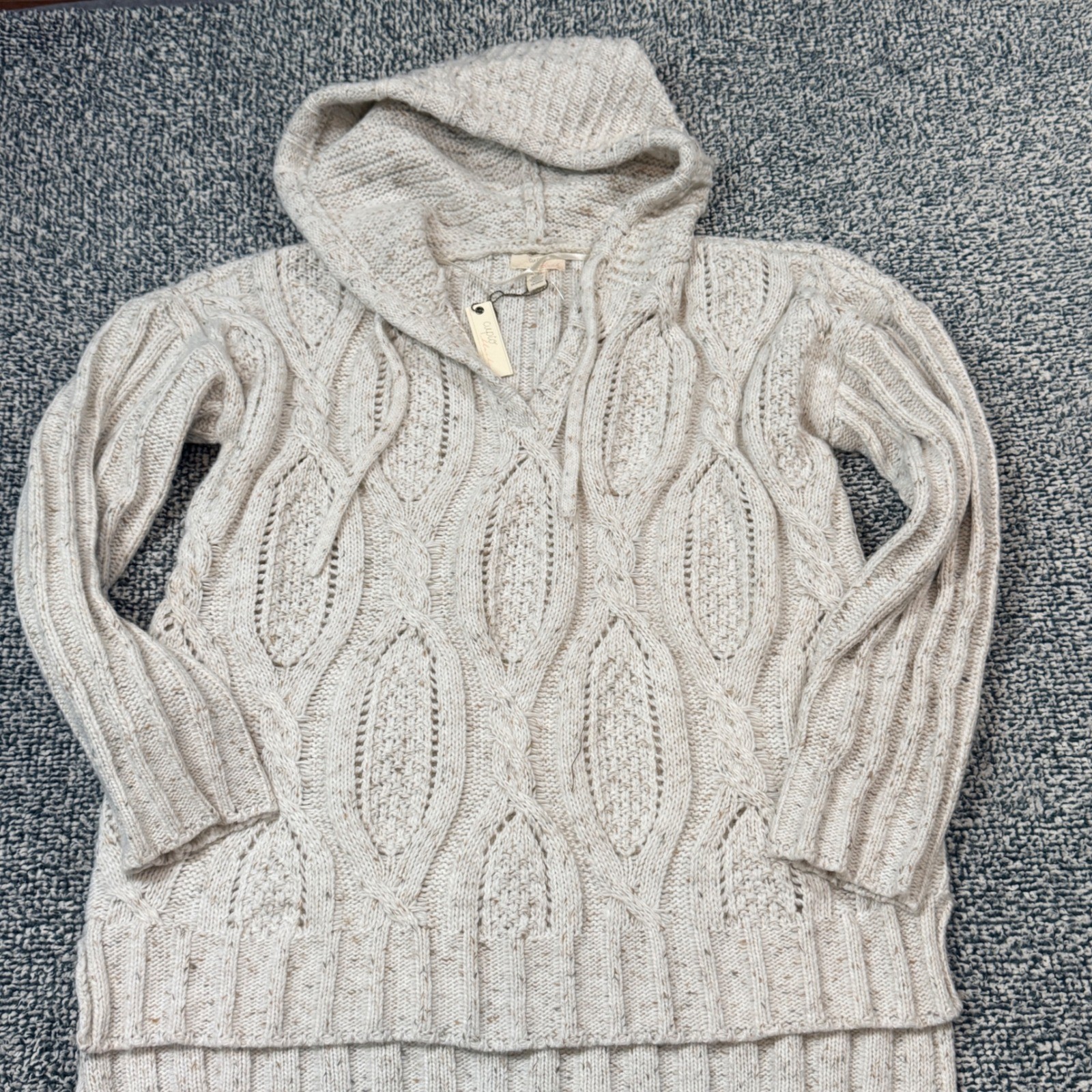 Cupio Blush Womens XL Cable Knit Hooded Sweater Cream Speckled CB25734 Cupio Blush Womens XL Cable Knit Hooded Sweater Cream Speckled CB25734