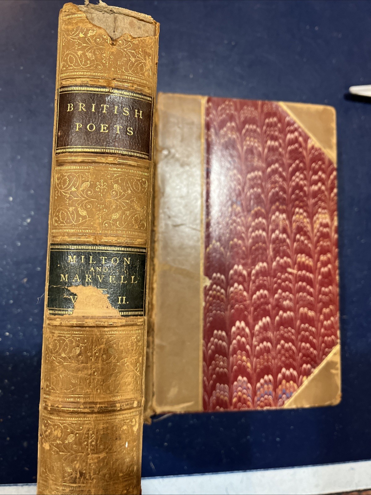 Poetical Works Of John Milton & Andrew Marvell 1875 2 Vol. HC Marbeled Cover