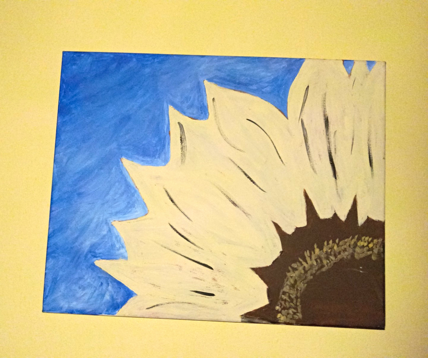 Original Abstract Modern Sunflower Floral Painting on Canvas, Blue Background Original Abstract Modern Sunflower Floral Painting on Canvas, Blue Background