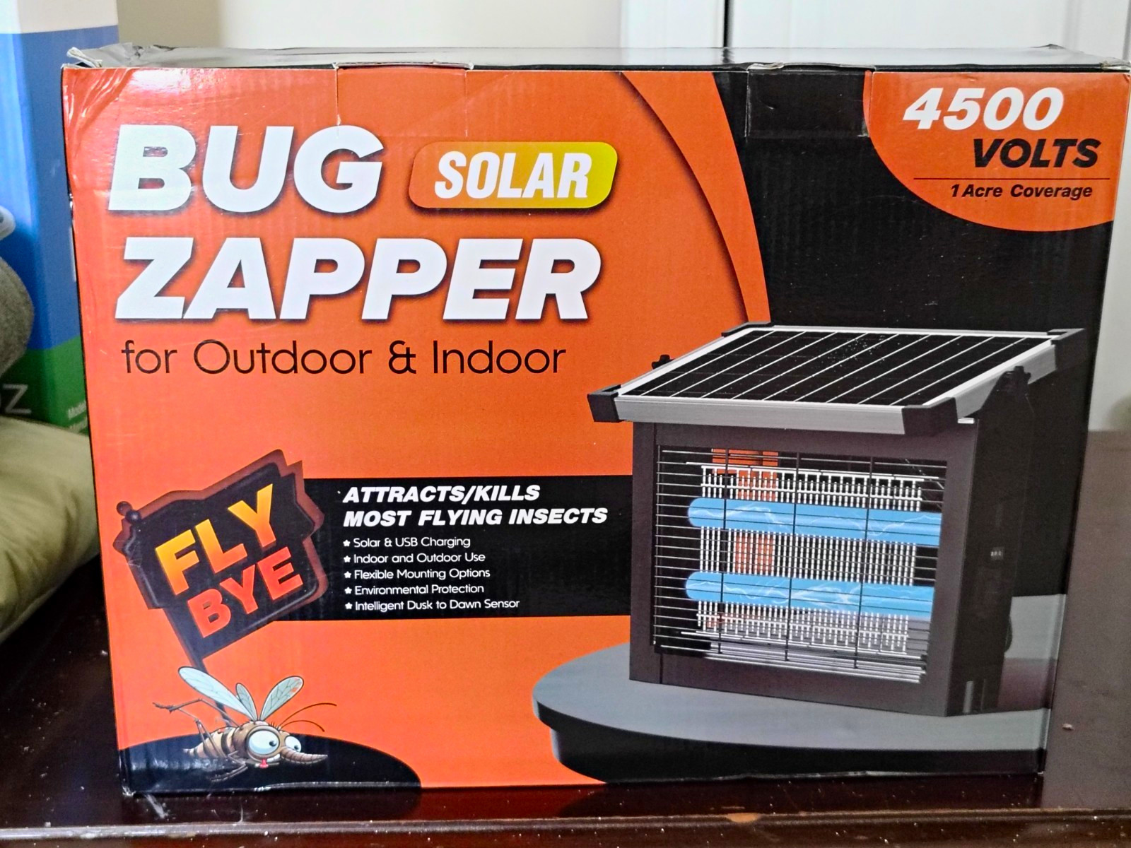 Fly Bye Solar Bug Zapper Indoor Outdoor Mosquito Insects 4500V NEW