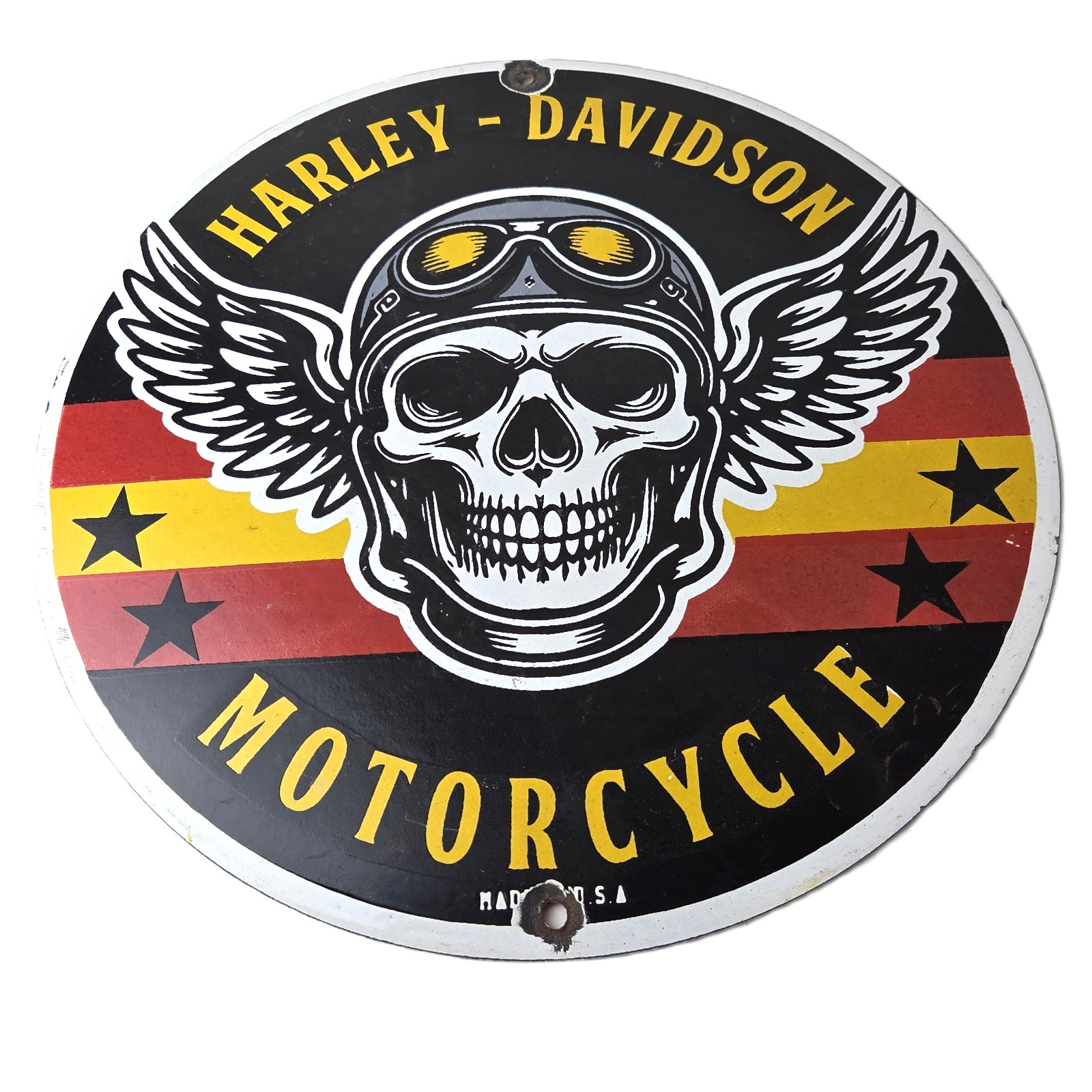 Vintage Harley-Davidson Legendary Porcelain Sign - Skull Wings Retro Pilot Sign