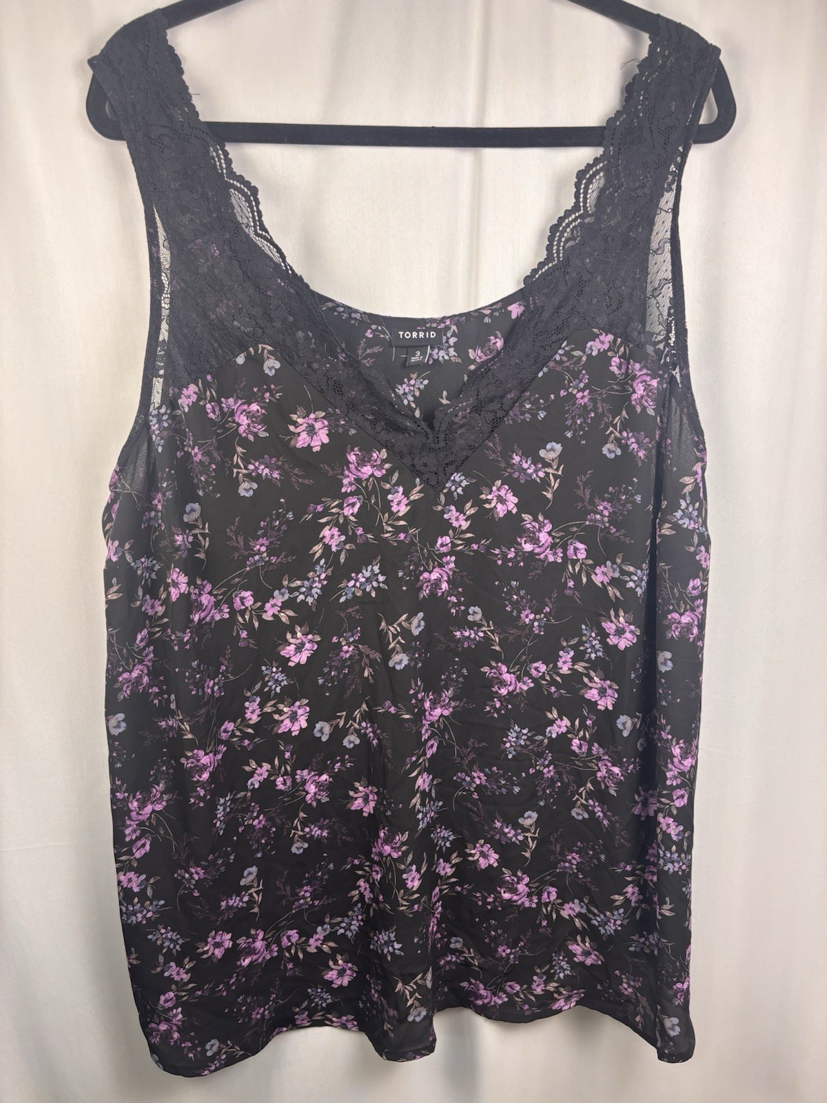Torrid Women\'s Floral Lace Trim Camisole Top Black Purple Plus Size 3