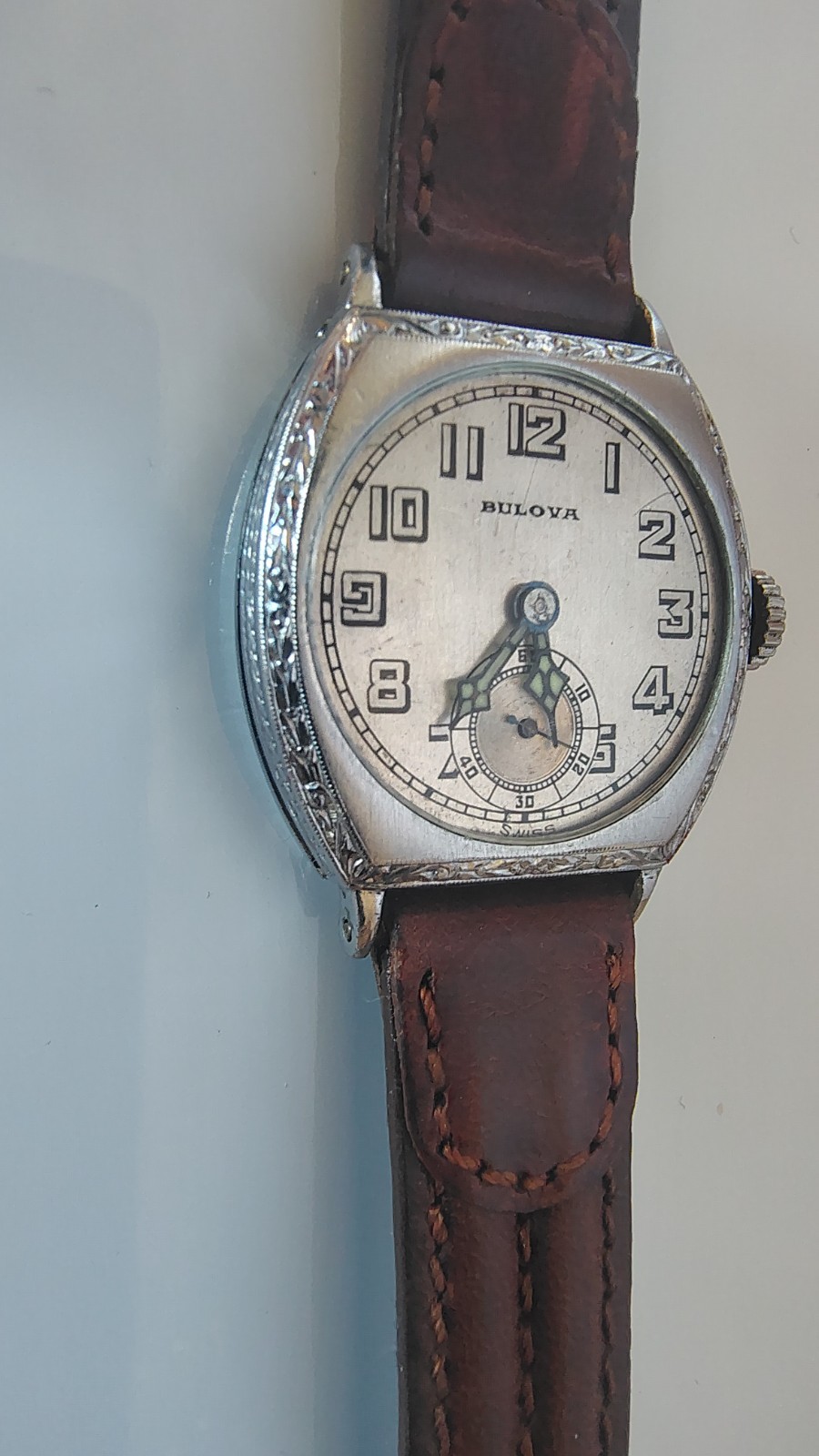Vintage Bulova Conqueror, 1920s, Art Deco, 15 jewels, leather strap, serviced