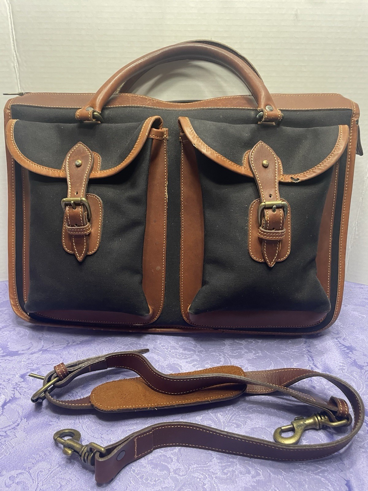 VTG Levenger Canvas Leather Briefcase Made In England Filson Style Laptop Bag