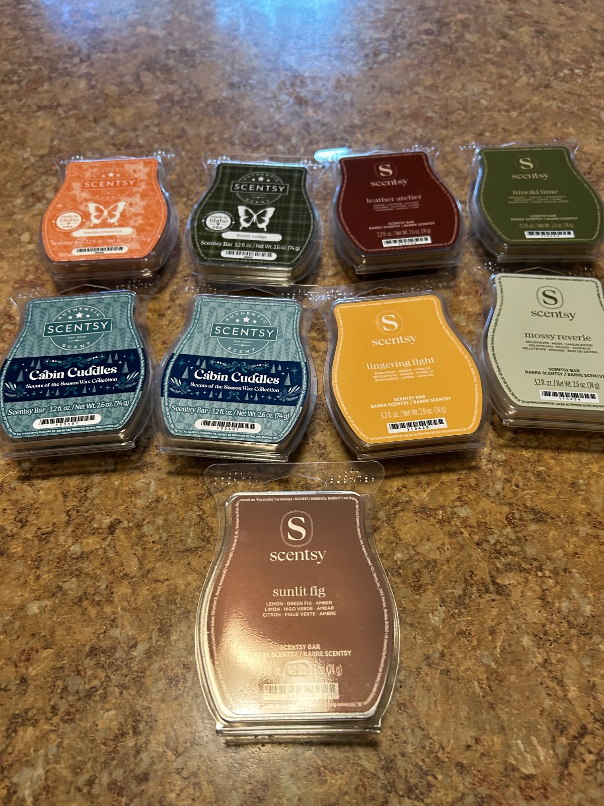 Lot of  9 Scentsy Bars Cabin Cuddles, Vanilla Chestnut, Rustic Lodge, Sunlit Fig