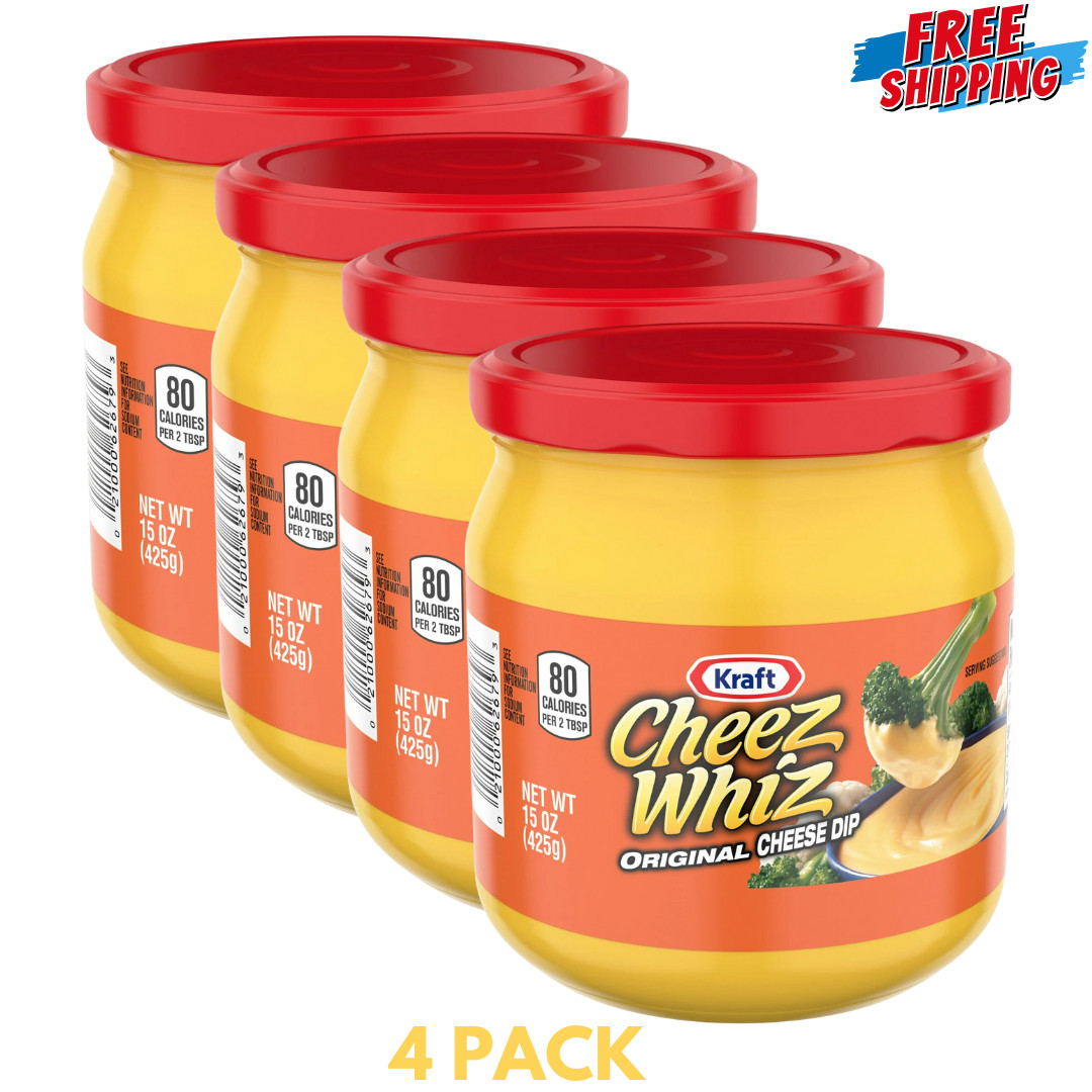 Cheez Whiz Original Cheese Dip, 15 oz Jar, 4 Pack