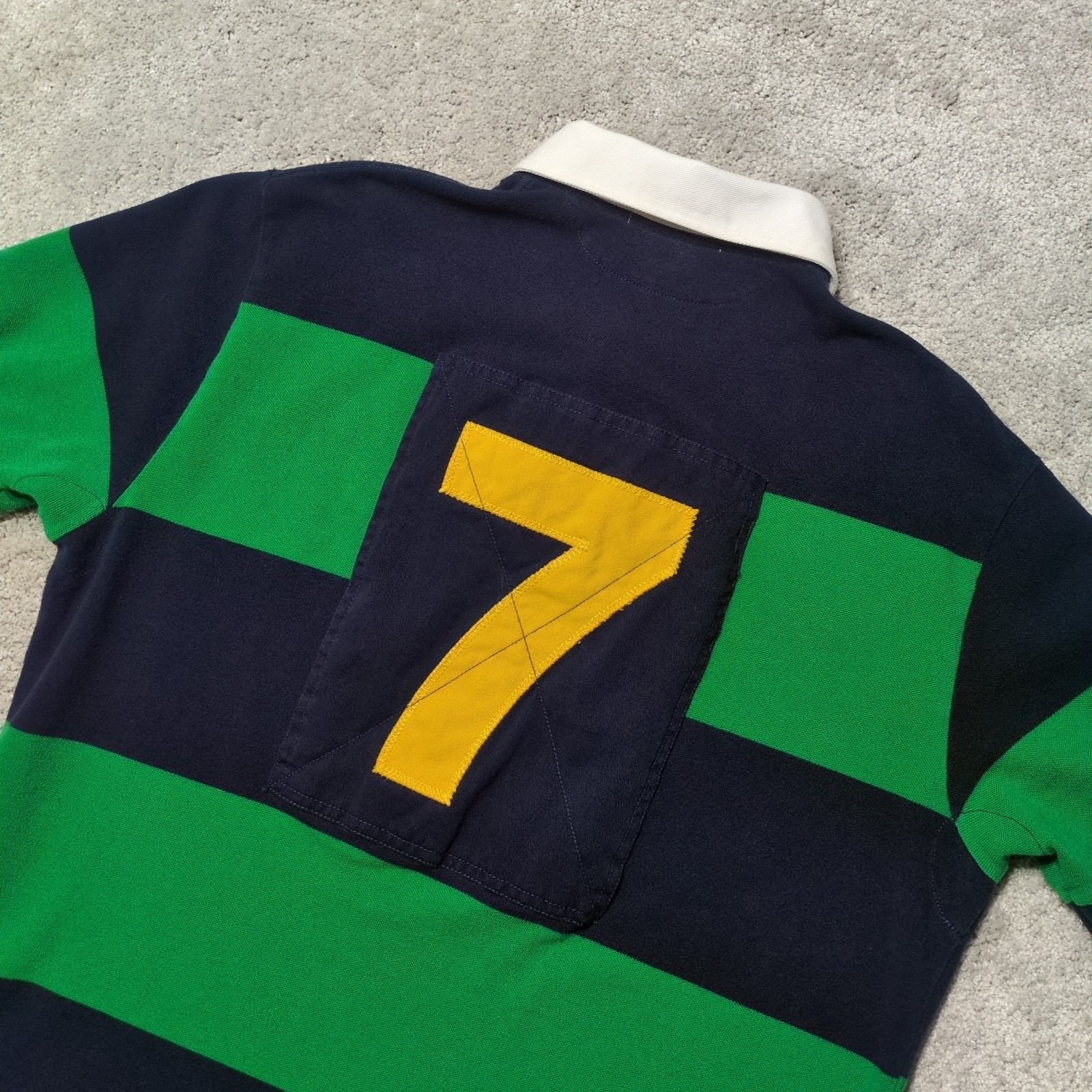Vintage Polo Ralph Lauren Rugby Polo Shirt Mens Large Blue Green Striped #7 RLPC