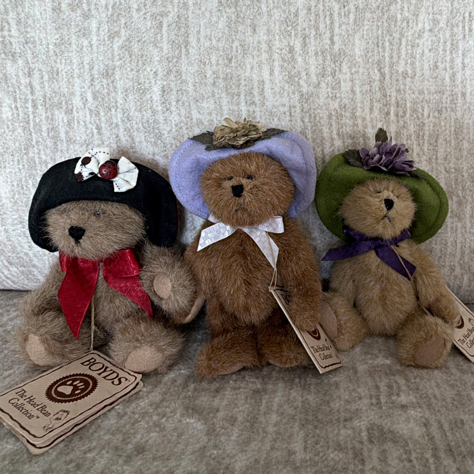 Boyds The Head Bean Collection Lot 3 Plush Bears Hats & Bows 5-10in 2000-09 Boyds The Head Bean Collection Lot 3 Plush Bears Hats & Bows 5-10in 2000-09