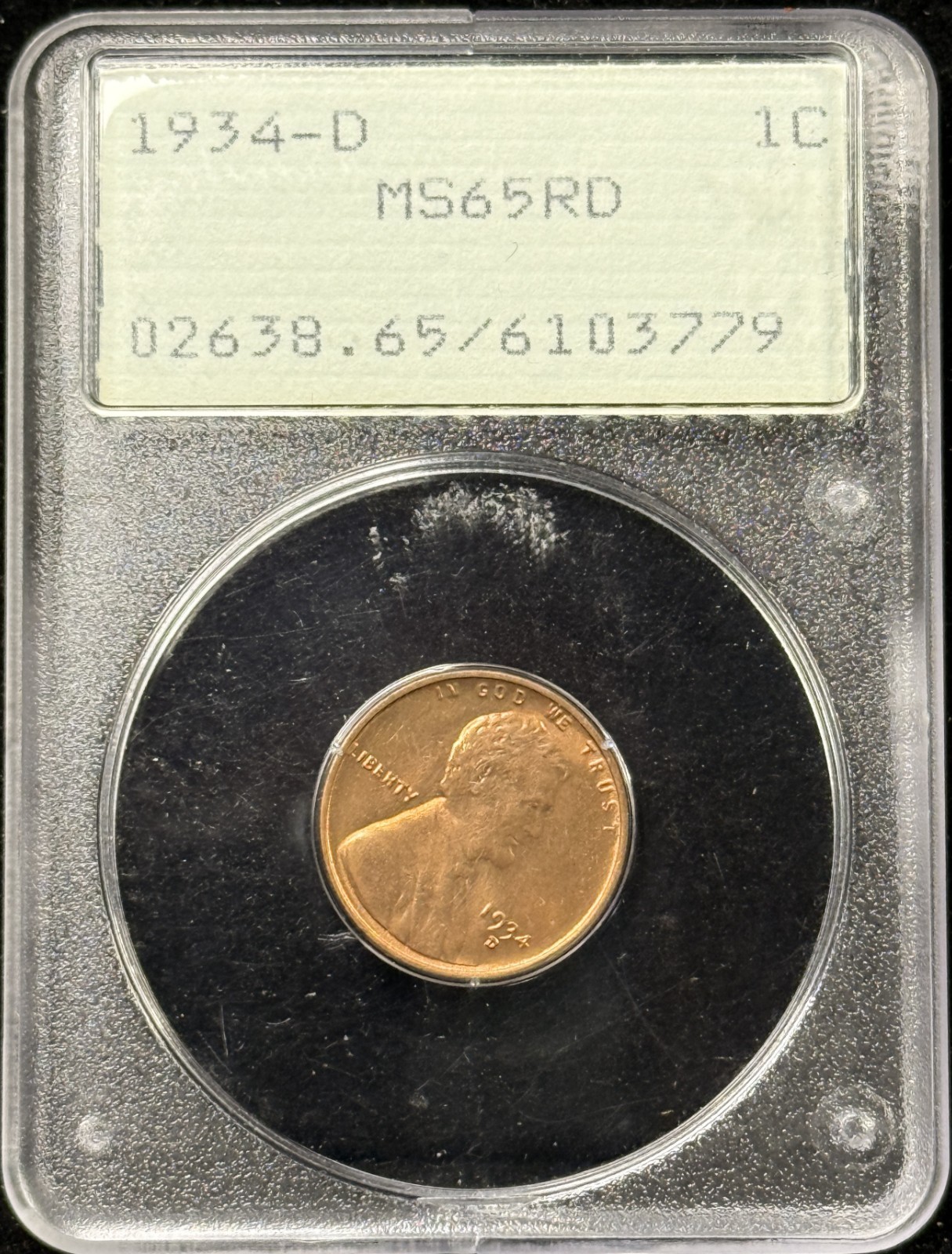 1934-D Lincoln Wheat Cent, MS65RD PCGS Rattler (27589) 1934-D Lincoln Wheat Cent, MS65RD PCGS Rattler (27589)