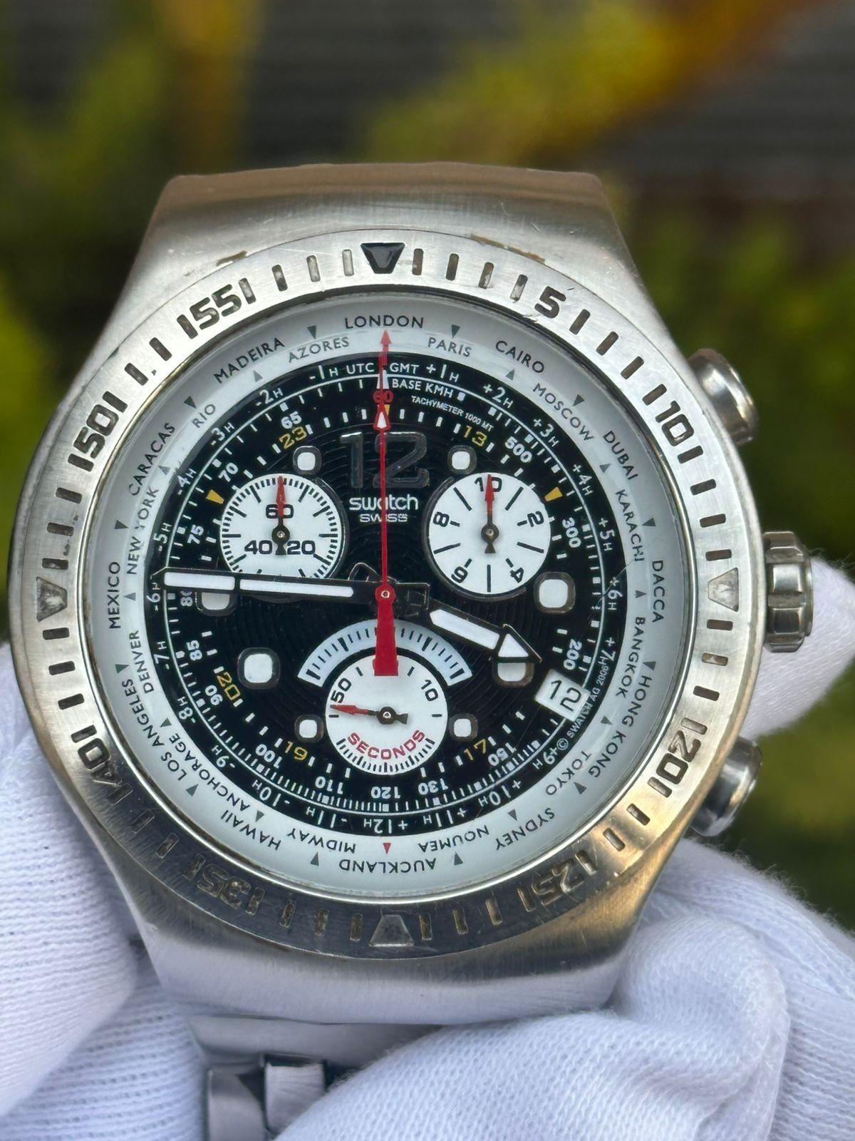 Swatch Irony Chrono GET FLY Arancione Rare Panda Dial Large 47mm Case YOS414G