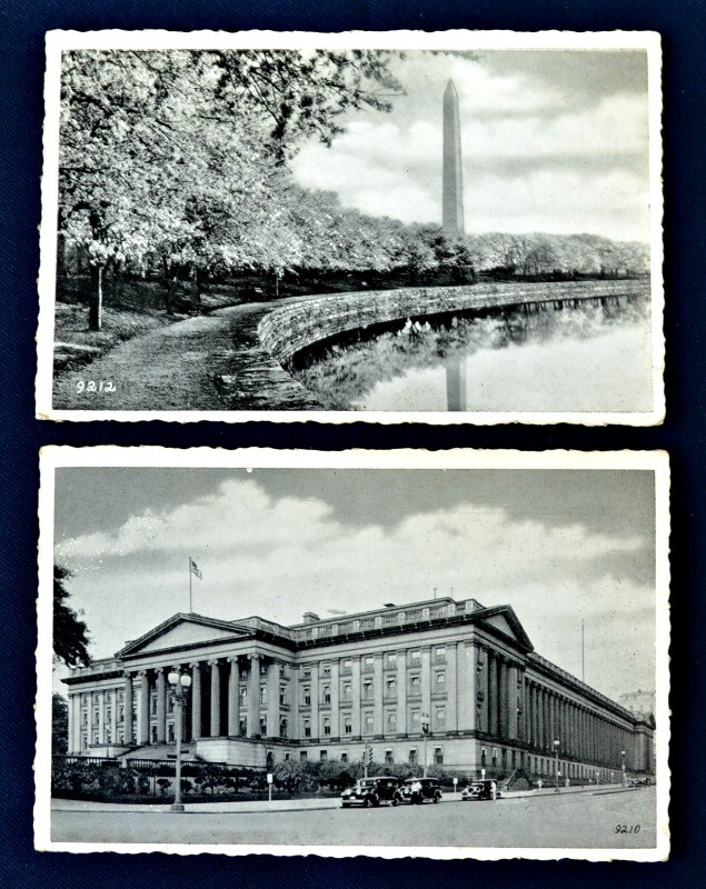 Washington DC Treasury & Washington Monument Postcards (2) PC 1930s Silvercraft Washington DC Treasury & Washington Monument Postcards (2) PC 1930s Silvercraft