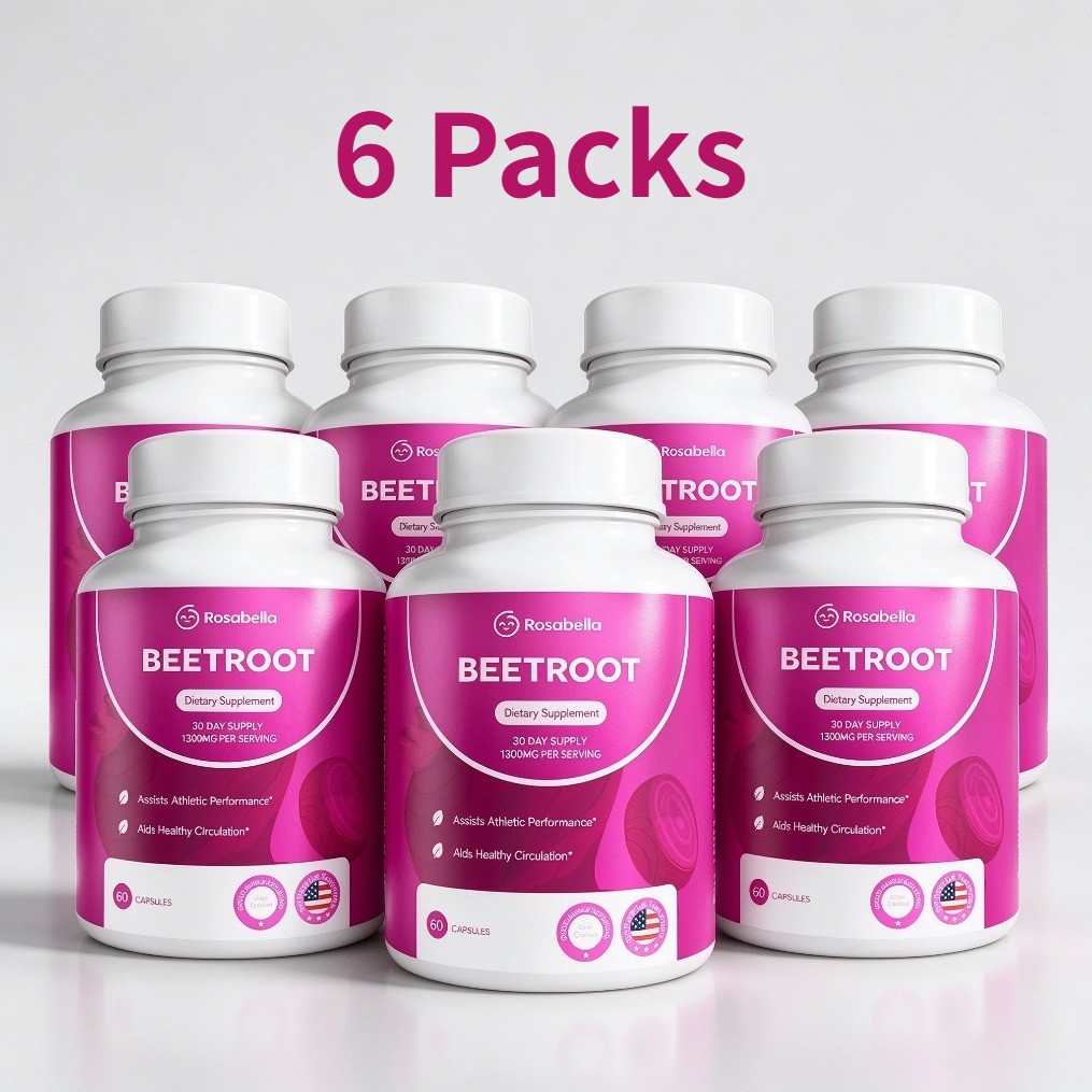 6Packs of Rosabella Organic Beetroot Capsules (1300mg) for Blood Flow & Heart He