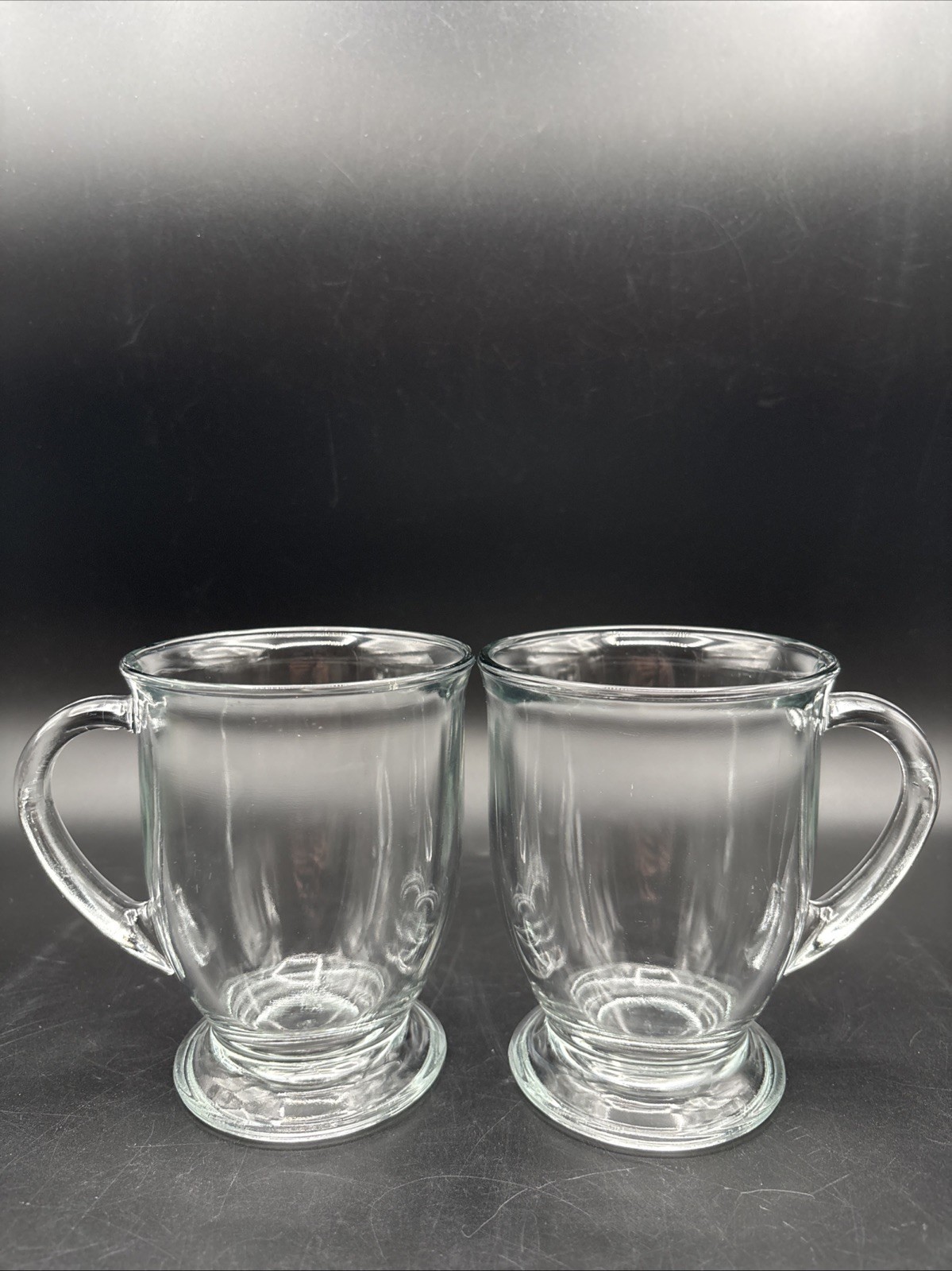 2 - VTG Anchor Hocking 16oz Clear Glass Coffee Mug Heavy Footed Cafe Style USA 2 - VTG Anchor Hocking 16oz Clear Glass Coffee Mug Heavy Footed Cafe Style USA