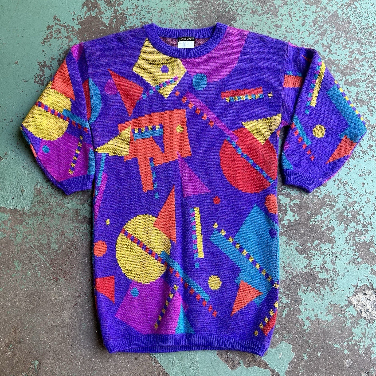 Vintage 80’s 90’s Womens Espirit Ugly Acrylic Sweater Geometric Shapes - Tall M Vintage 80’s 90’s Womens Espirit Ugly Acrylic Sweater Geometric Shapes - Tall M