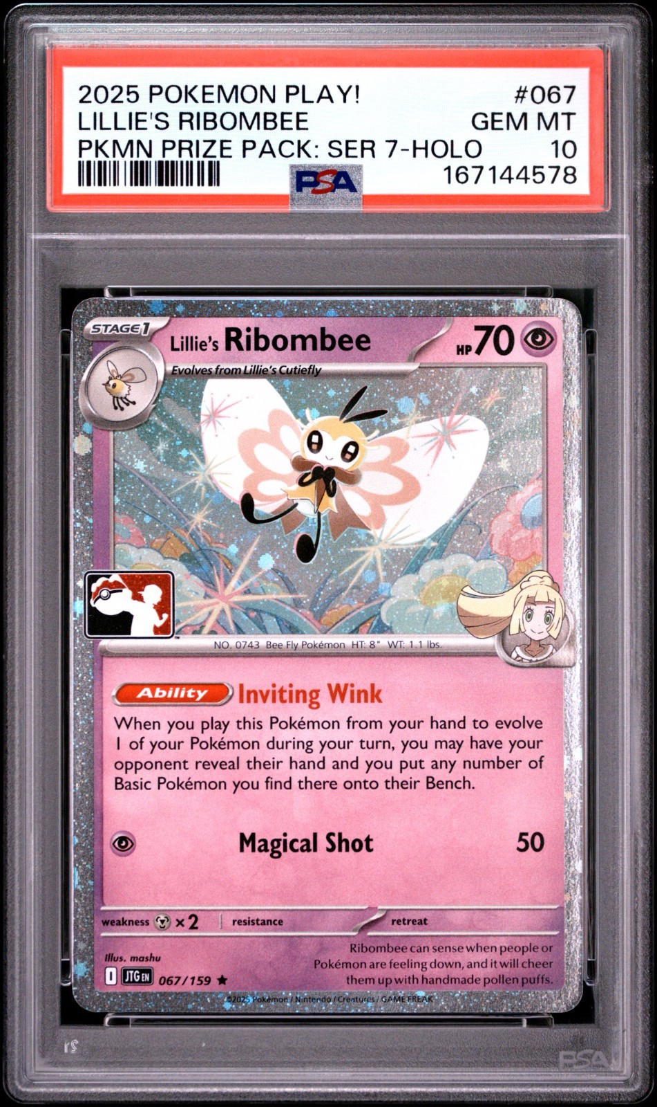 2025 Lillie’s Ribombee 067/159 Prize Pack Series 7 Holo PSA 10 Pokemon TCG 2025 Lillie’s Ribombee 067/159 Prize Pack Series 7 Holo PSA 10 Pokemon TCG