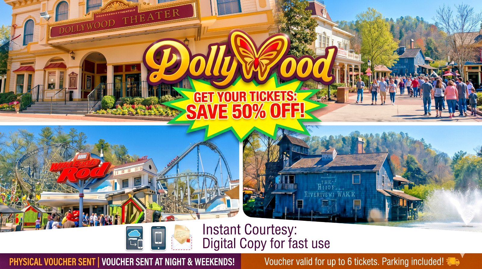 ✨ DOLLYWOOD Tickets 50% OFF - PROMO CODE - SAVE FAST App Delivery - READ DESC