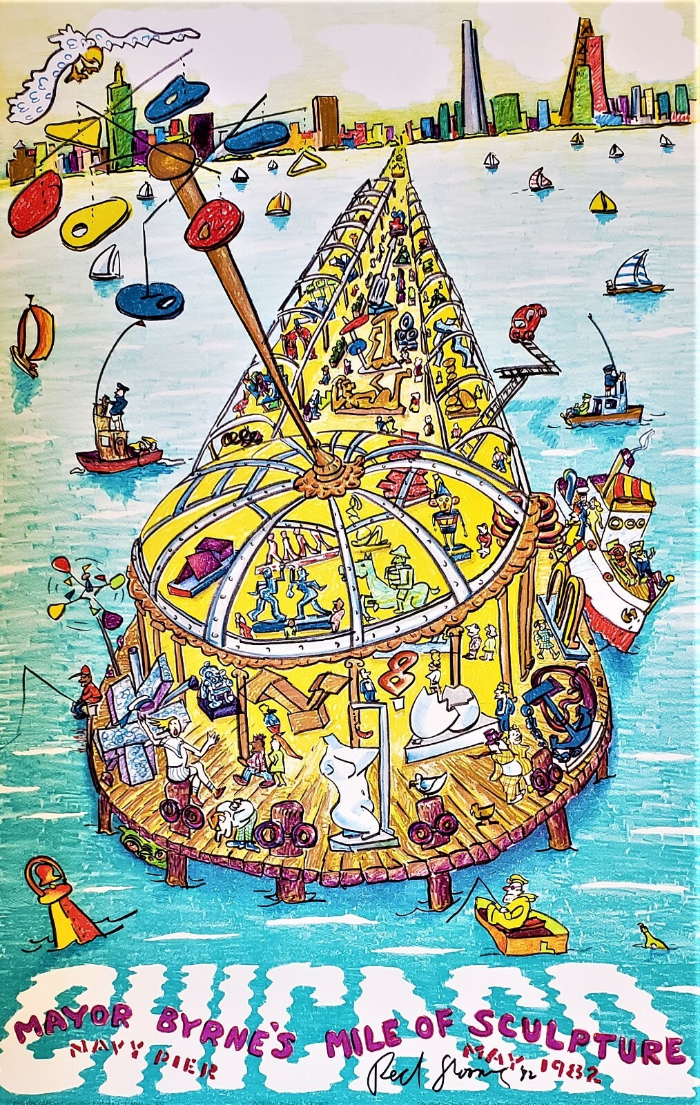 RED GROOMS Hand-Signed LITHOGRAPH 1982 CHICAGO Navy Pier CATALOGUE RAISONNE RED GROOMS Hand-Signed LITHOGRAPH 1982 CHICAGO Navy Pier CATALOGUE RAISONNE
