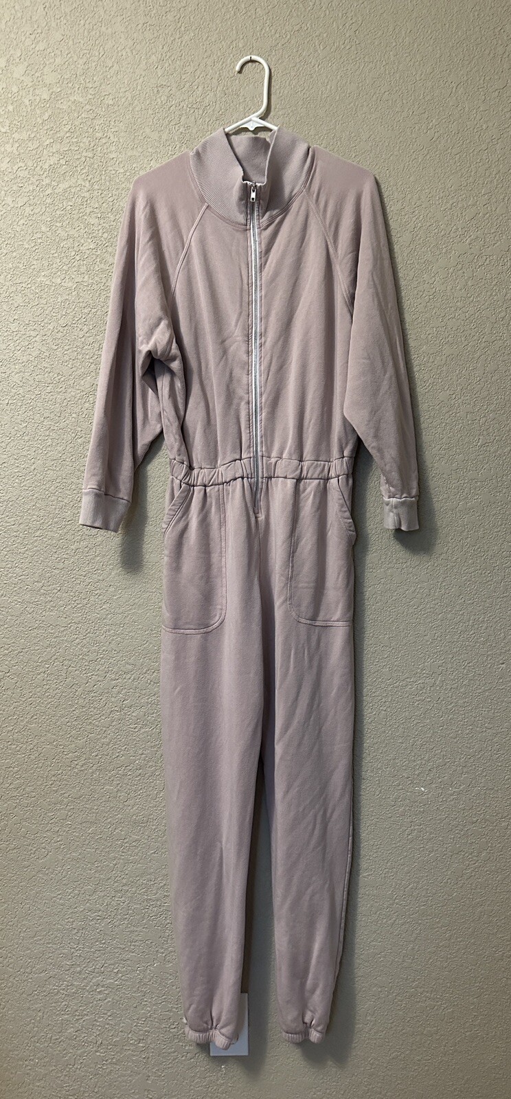 Lezat Women’s XL Pale Pink Jumpsuit One Piece Elastic Waist Zip Up Pockets Comfy