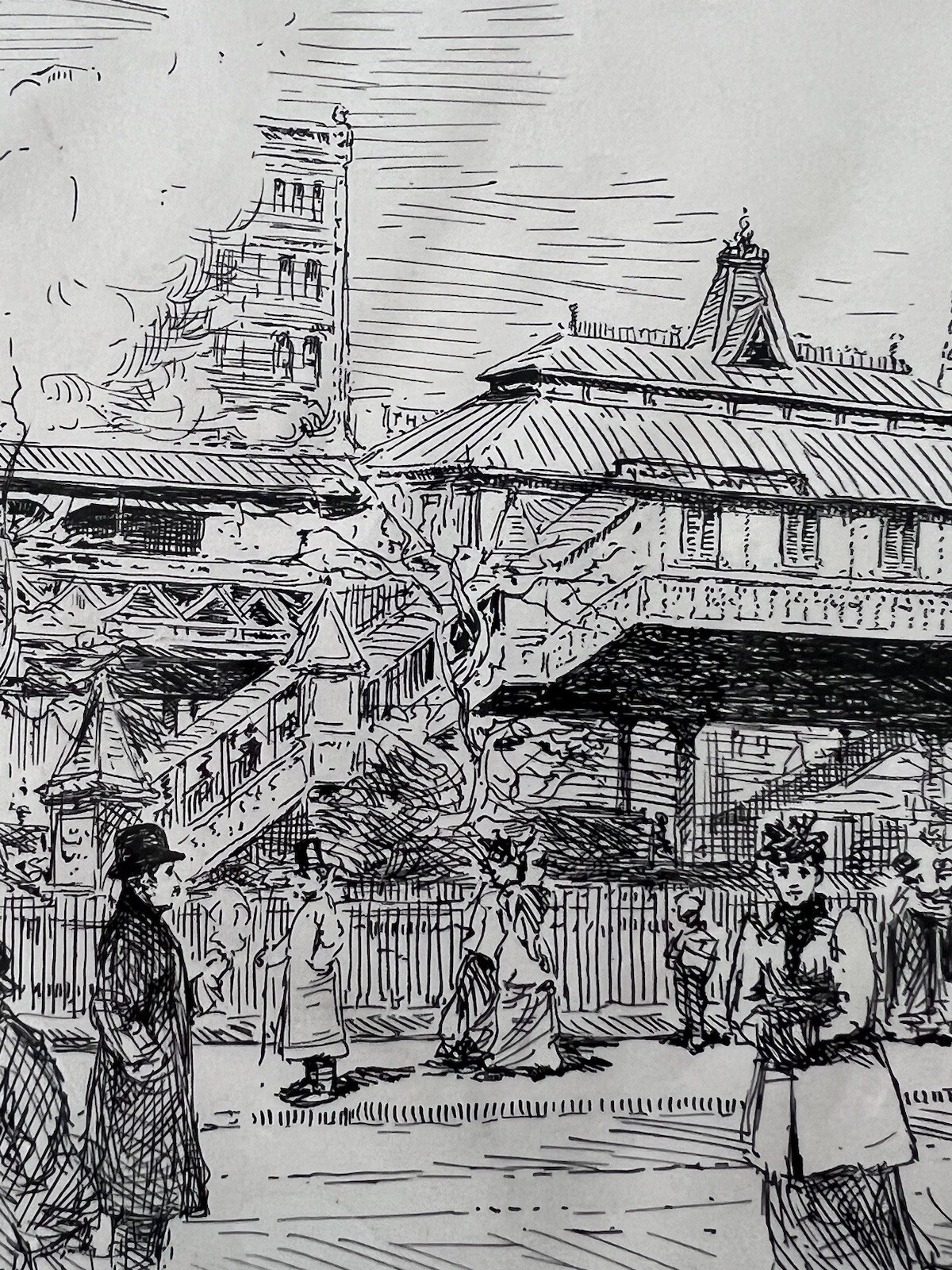 Antique 19th Century New York City Ink The El Train Signed Christie\'s Label Prov