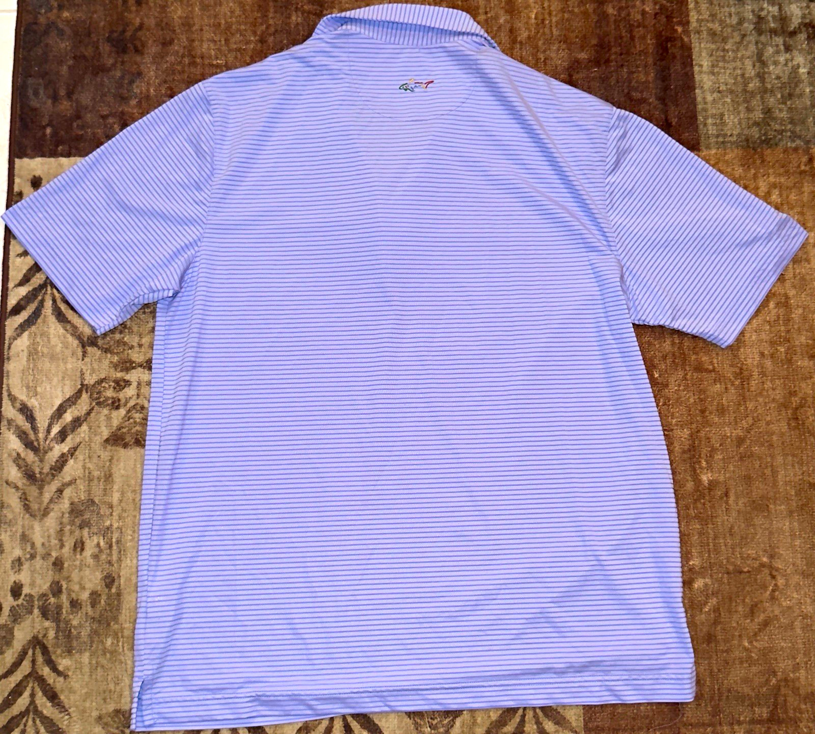 Greg Norman Play Dry Men’s Polo Shirt L Regular Blue/White Striped Logo Greg Norman Play Dry Men’s Polo Shirt L Regular Blue/White Striped Logo