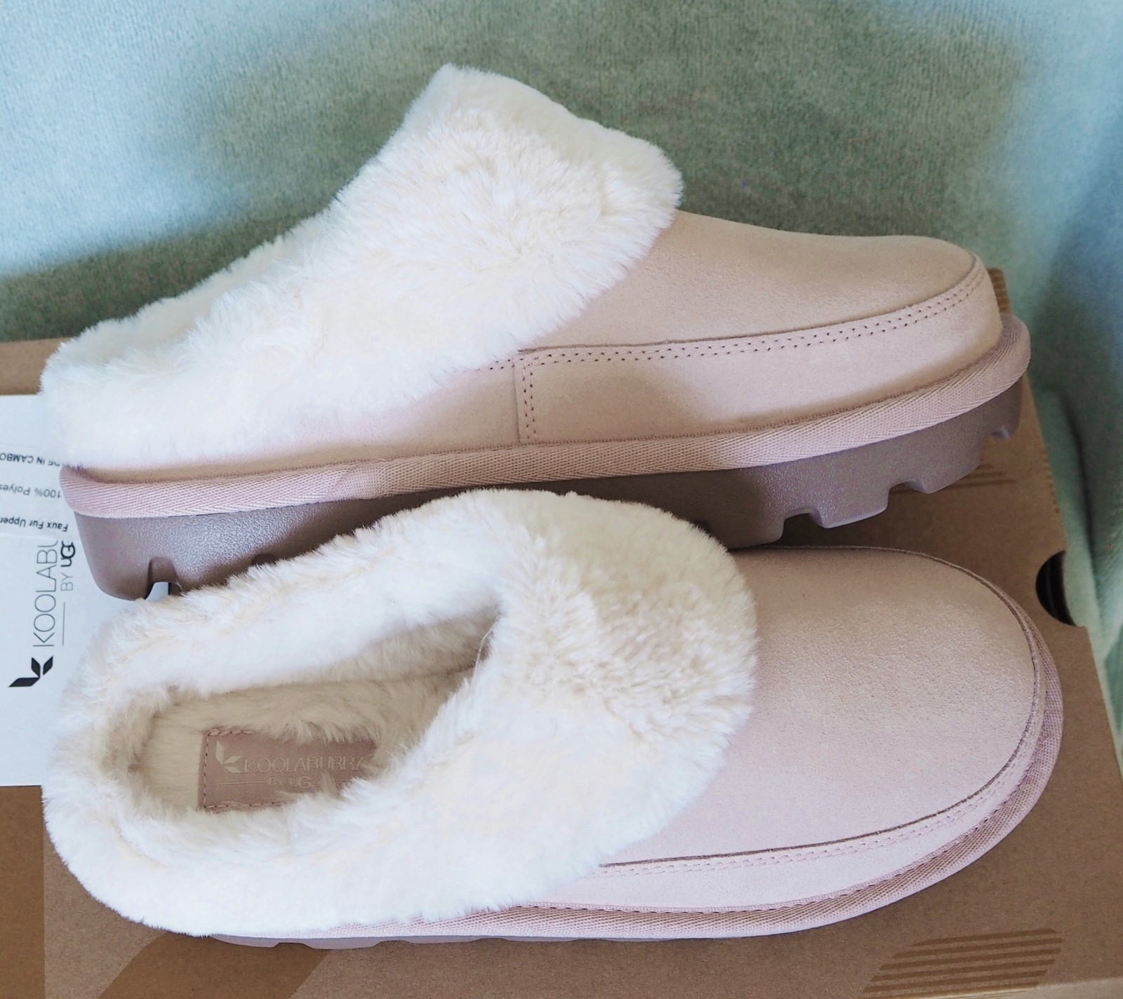 NIB Koolaburra By Ugg Tizzey Dusty Pink Leather Suede Fur Clogs Slippers S 7M