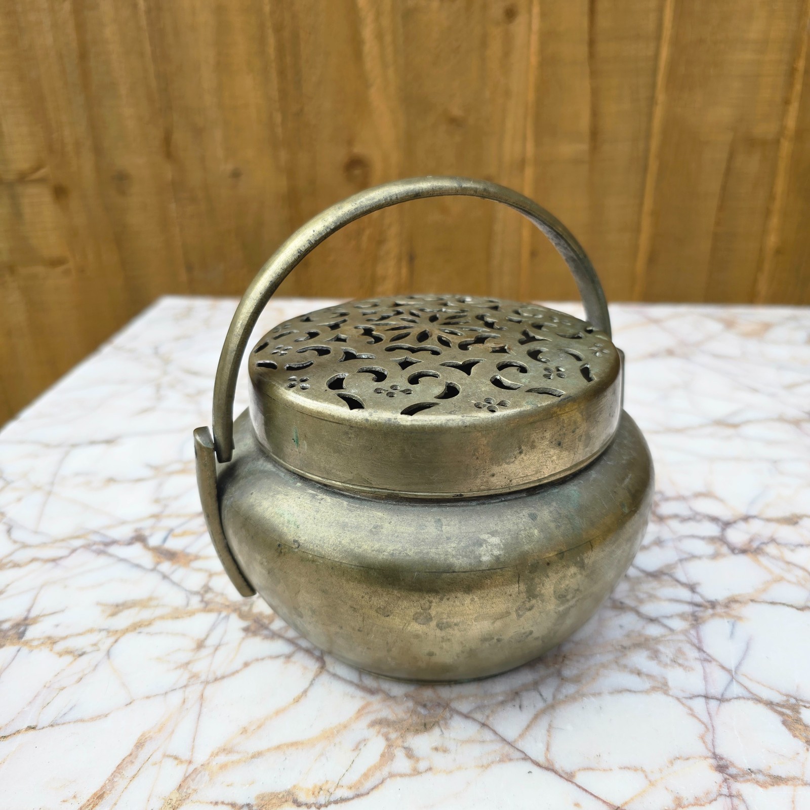 Chinese Antique Paktong Hand warmer Openwork cover FINE C19th QING Censer