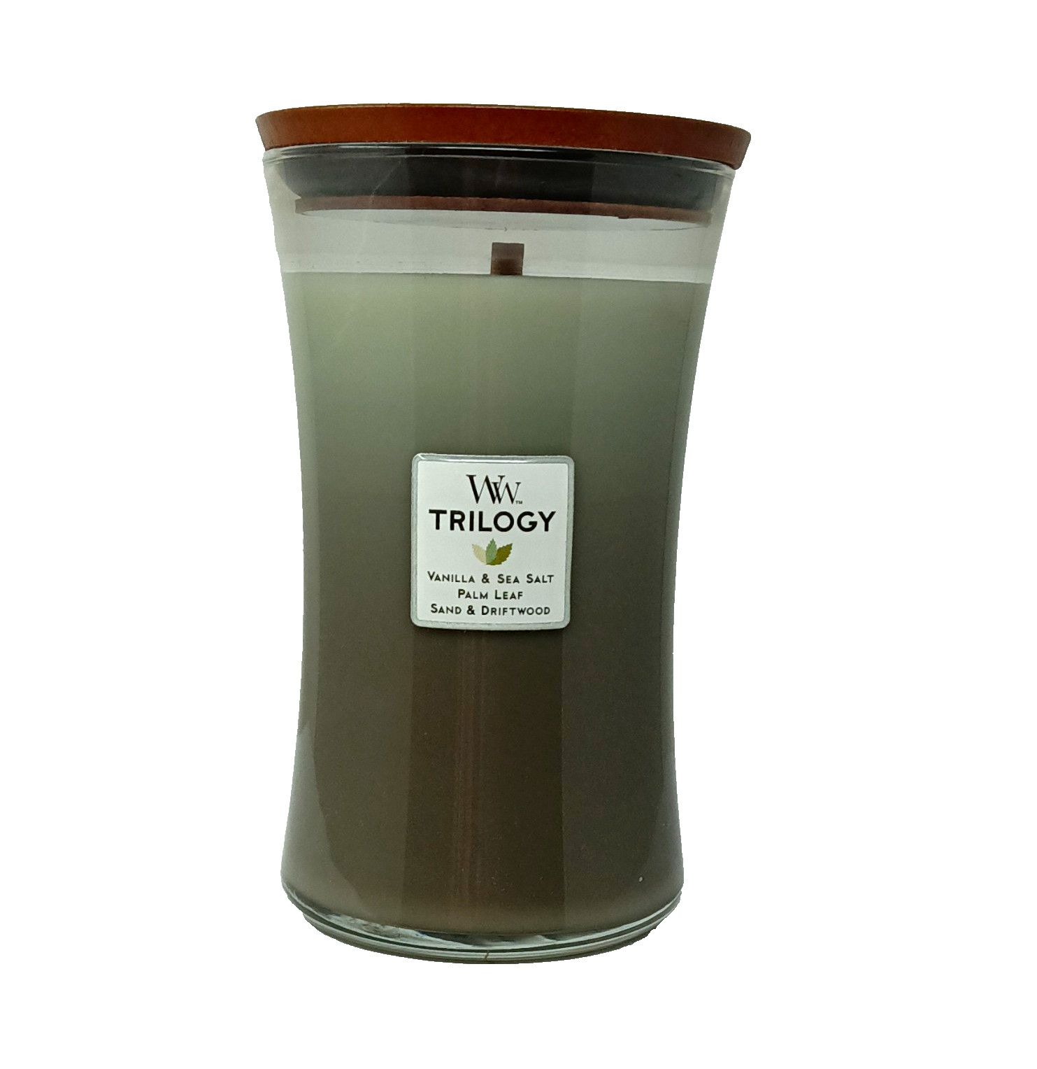 WoodWick Trilogy Ocean Breeze Jar Candle  Vanilla Sea Salt Palm Leaf *SKU6-3*