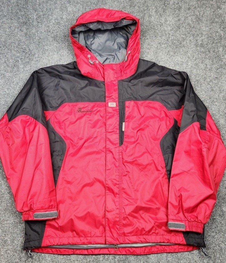 Rare VTG Helly Hansen x Budweiser Red Black Hooded Jacket Sz Large Rain Snow Rare VTG Helly Hansen x Budweiser Red Black Hooded Jacket Sz Large Rain Snow