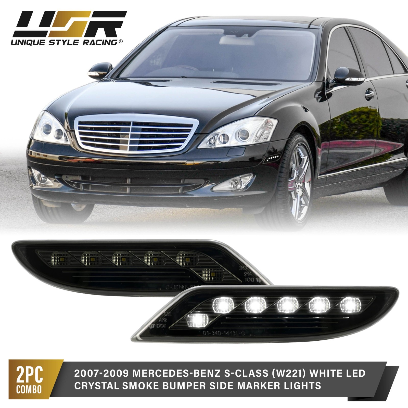 Smoke White LED Bumper Side Marker Light Lamp For 07-09 Mercedes W221 S550 S600