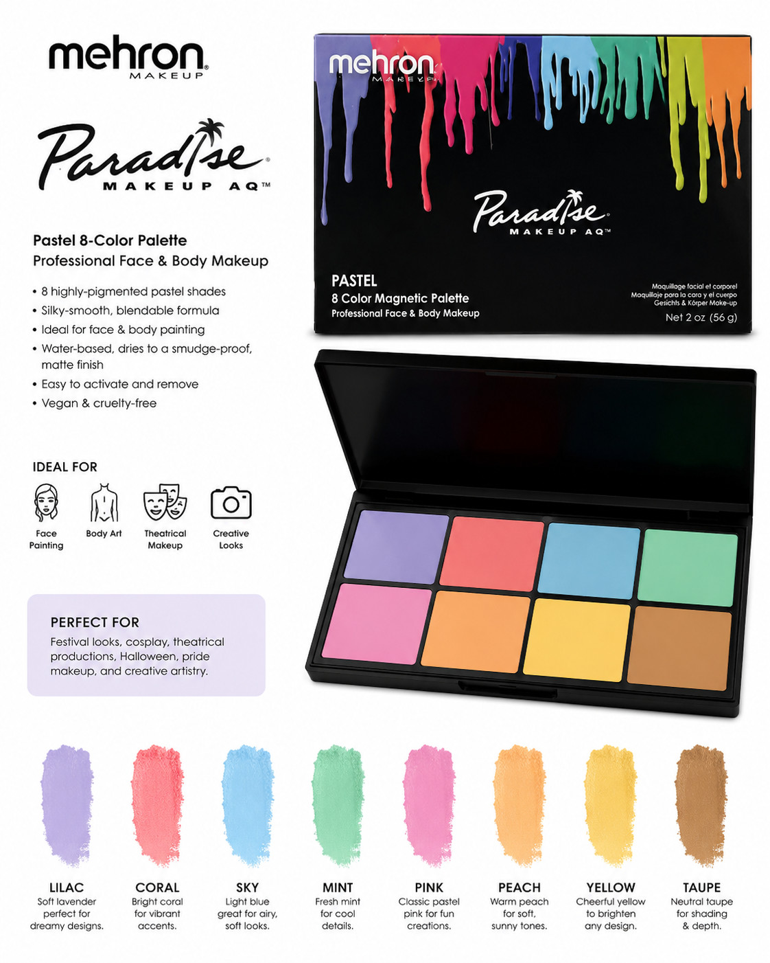 Mehron Basic Makeup Paradise Face & Body Paint -8 Color