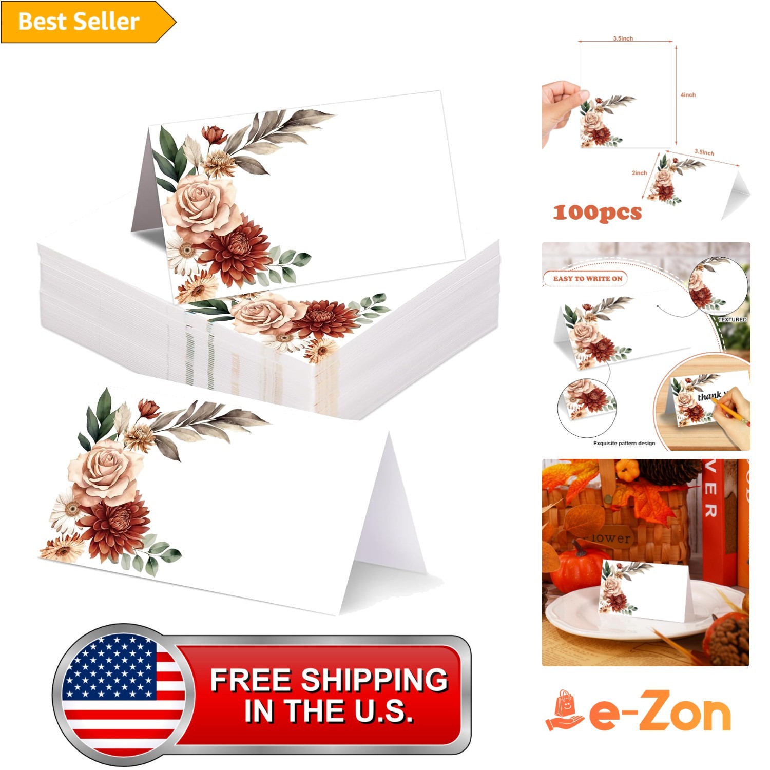 100Pcs Fall Place Card 2 x 3.5 Inch Retro Boho Floral Tent Name Cards Vintage...