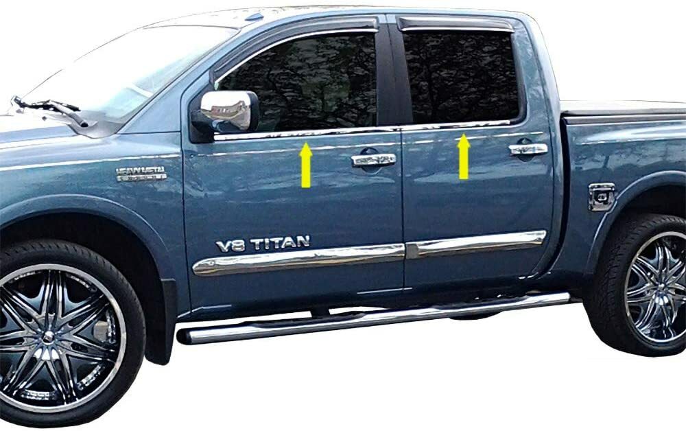 fit:2004-2015 Nissan Titan Crew Chrome 4Pc Window Sill Trim Stainless Steel