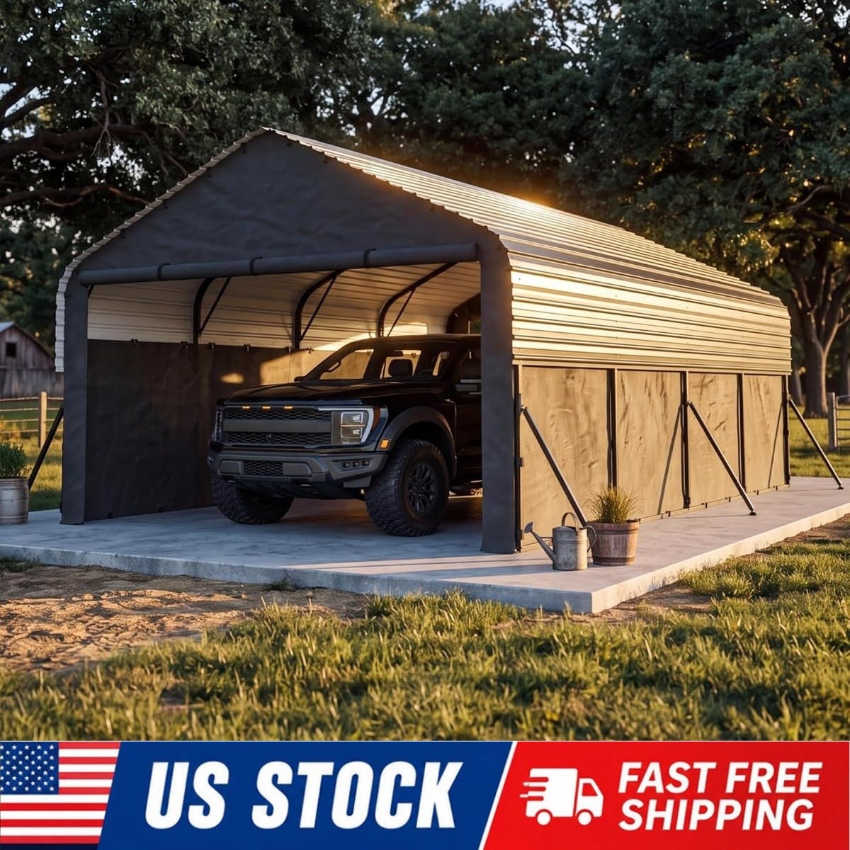 12x20ft Heavy Duty Metal Carport Outdoor All-Weather Enclosed Car Ports Shelter