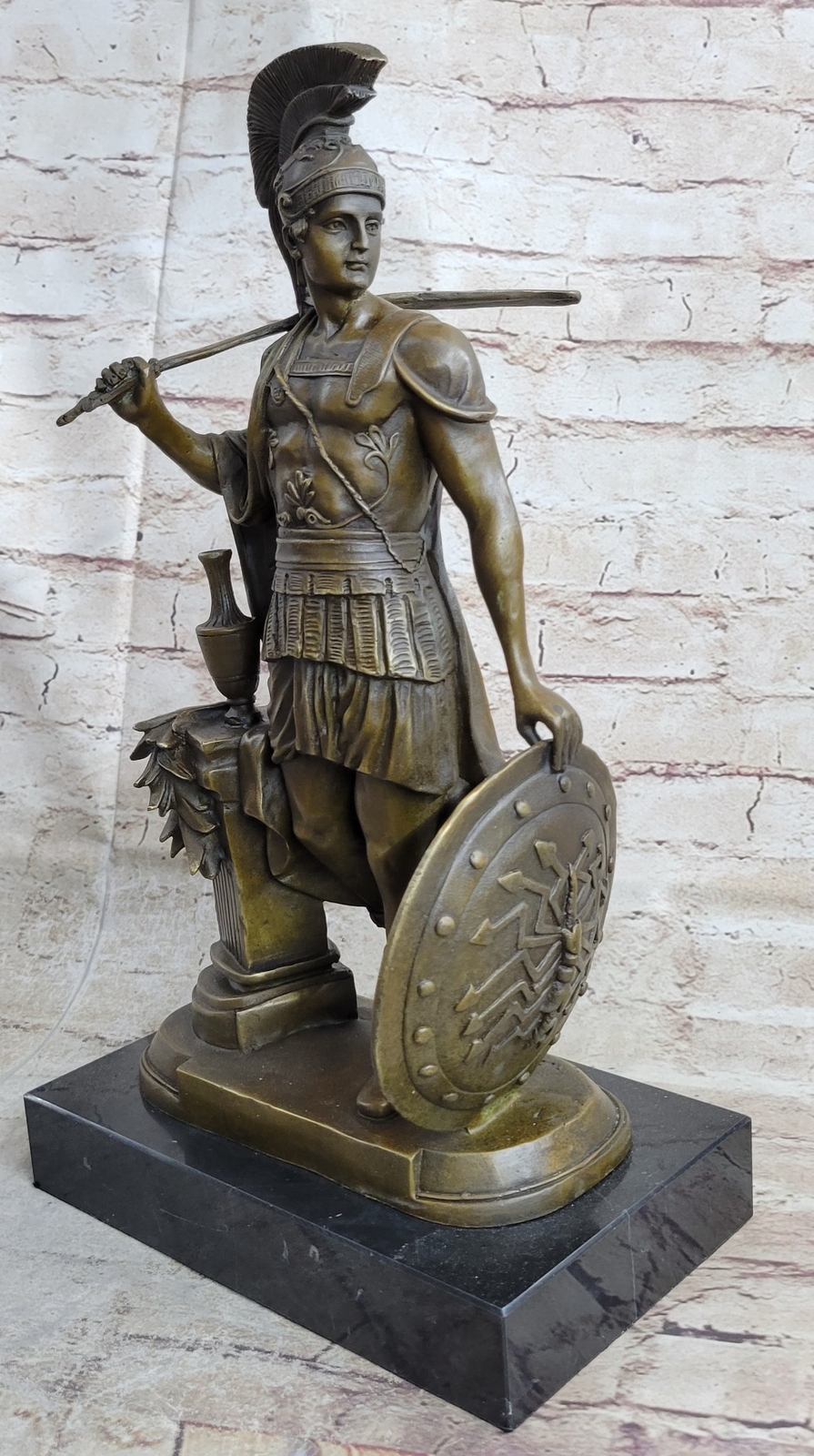 Art Deco Large Odysseus Roman Warrior Bronze Sculpture Marble Base Figurine Sale