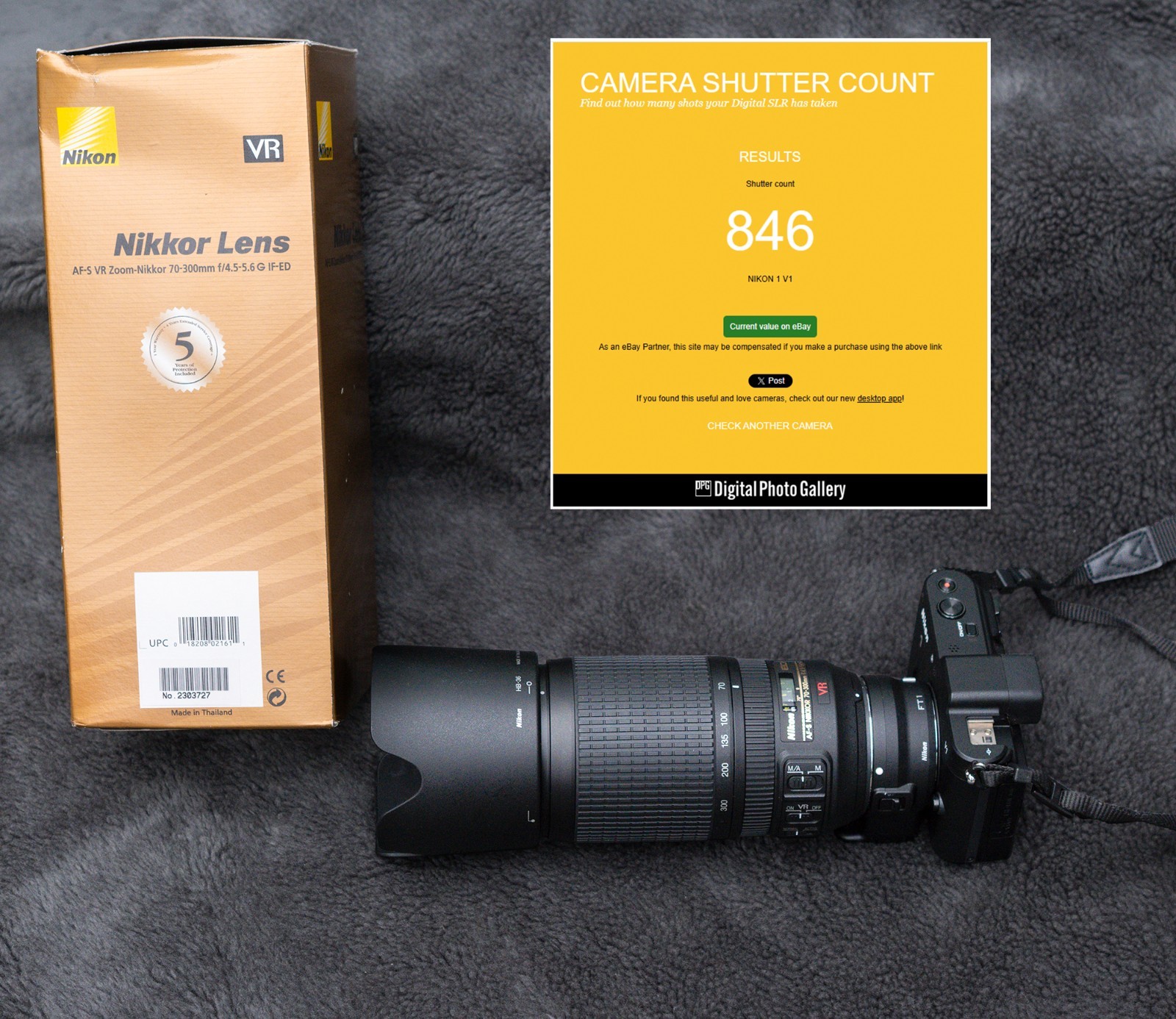 NIKON 1 V1 Wildlfe Camera Package w/ AF-S 70-300mm VR IF FT1 Sutter Count: 846