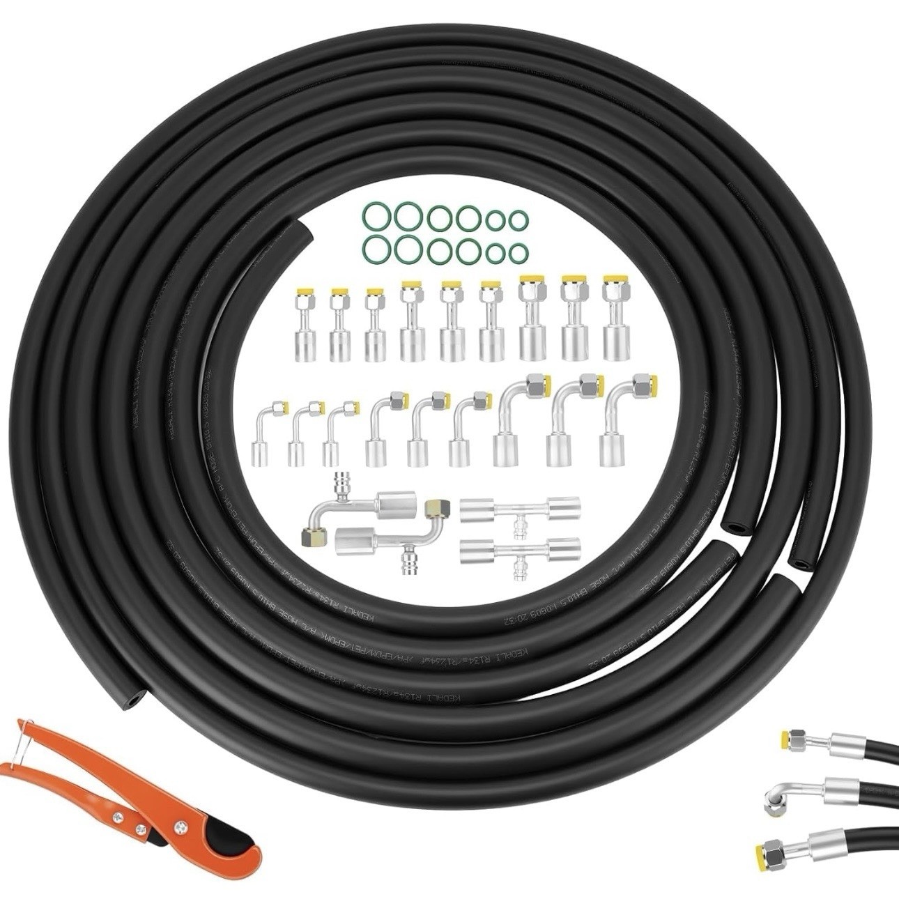 27PCS Air Conditioning Hose and Fitting Kit Includes 3PCS 9.8ft #6#8#10 AC Hoses