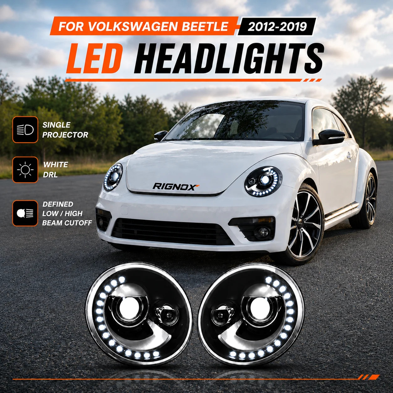Projector Headlights Assembly For Volkswagen Beetle 2012-2019 (Without Bulb)