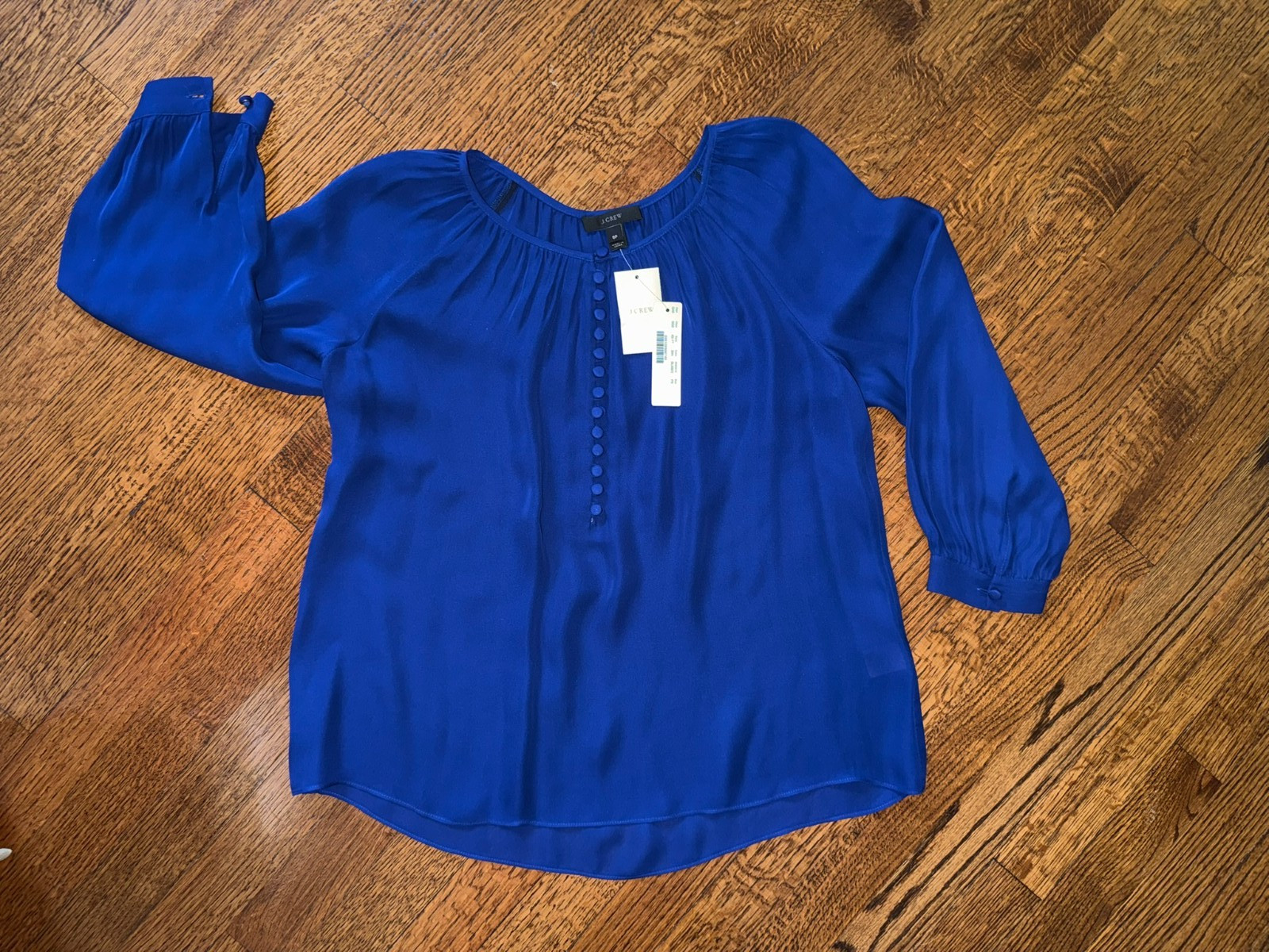 NWT J.Crew Royal Blue Button-Trim Peasant Blouse - Size 8P NWT J.Crew Royal Blue Button-Trim Peasant Blouse - Size 8P