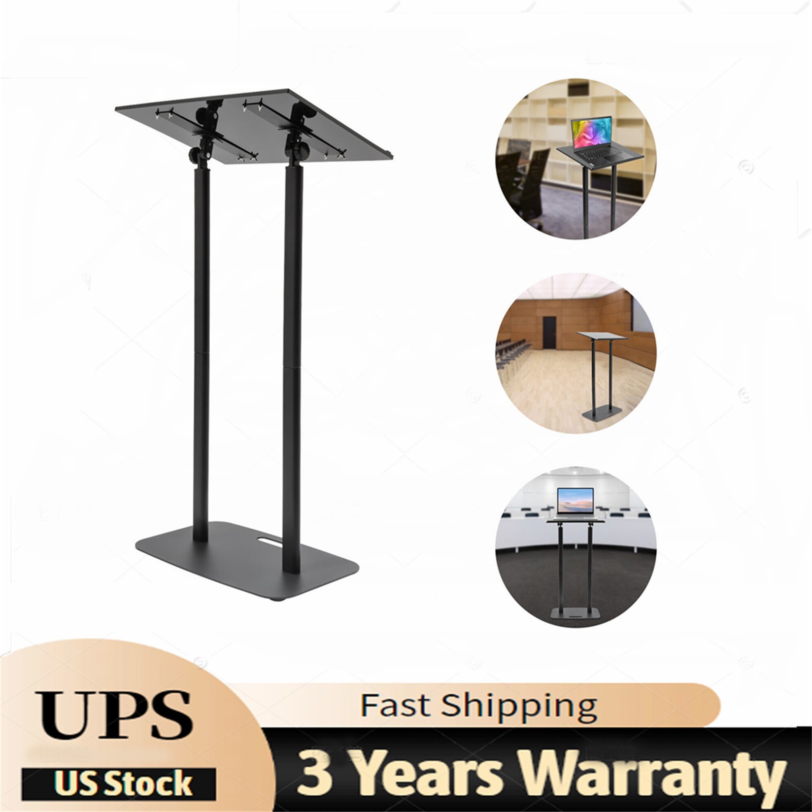 Conference Pulpit Acrylic Black Podium Church Lectern Pulpit Office Metal Base
