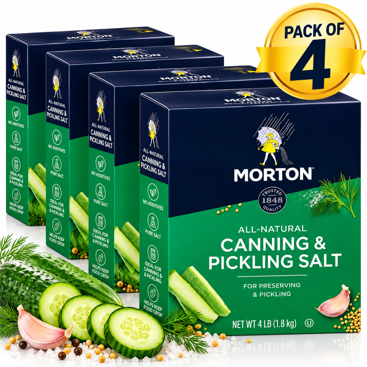 4 pack,Morton Canning , Pickling Salt, 4 lb. 4 pack,Morton Canning , Pickling Salt, 4 lb.