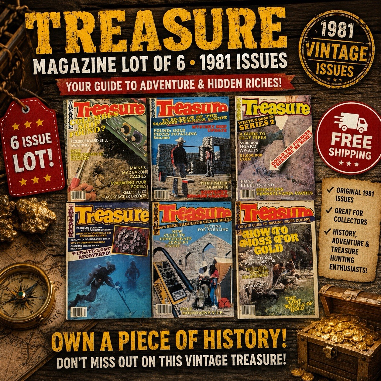 Vintage Treasure Magazine Lot of 6 1981 Metal Detecting Gold Hunting Vintage Treasure Magazine Lot of 6 1981 Metal Detecting Gold Hunting
